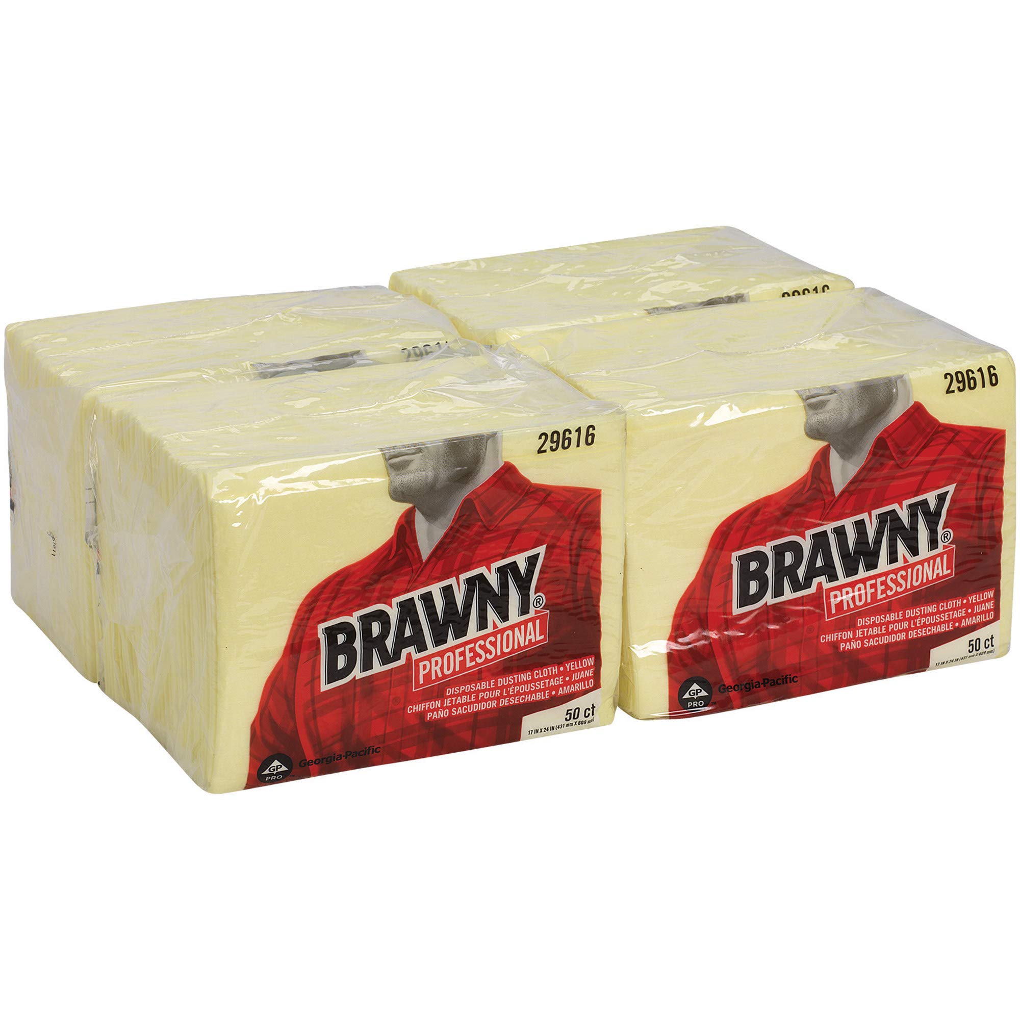 Brawny Yellow 1/8 Fold Disposable Dusting Cloths - 24