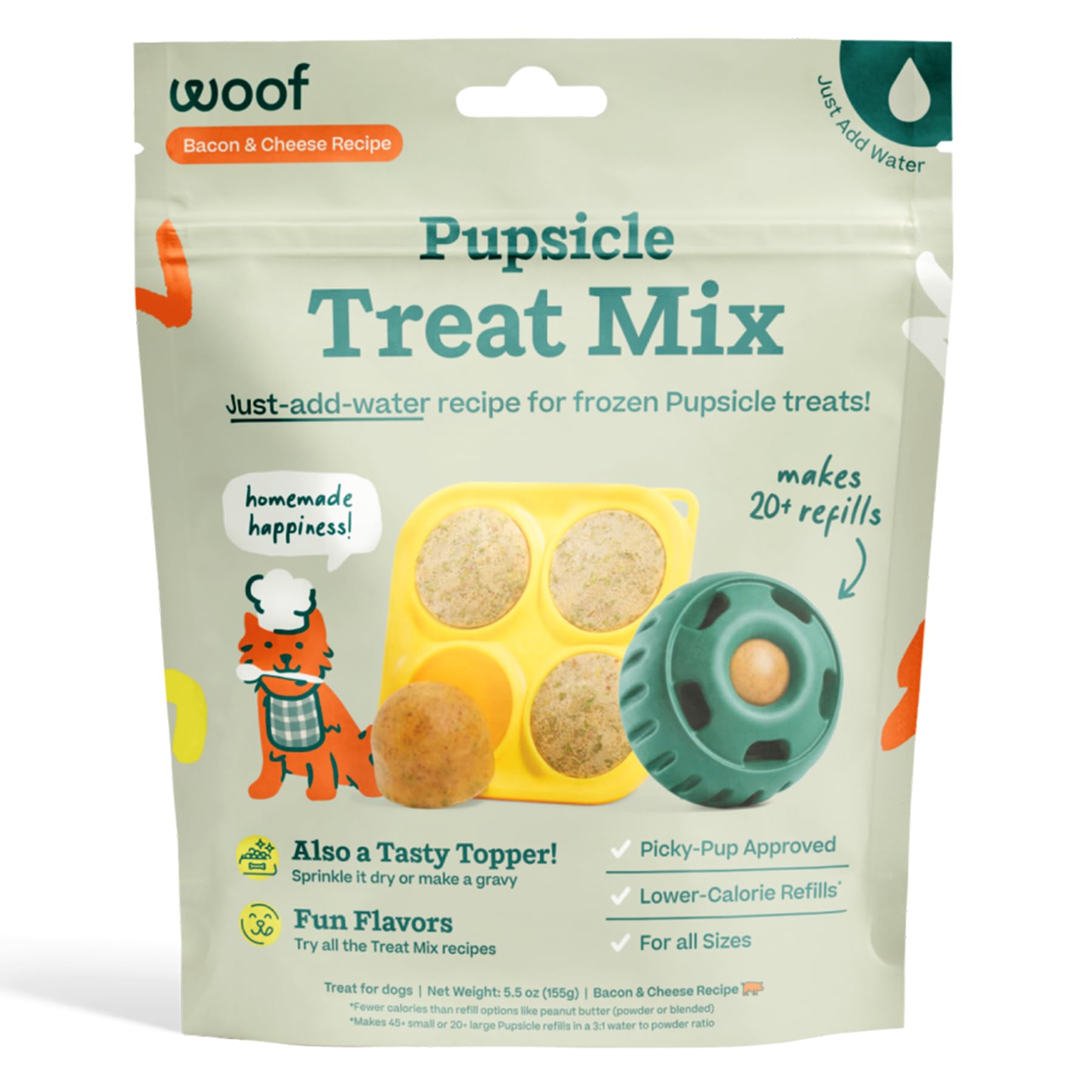 WOOF DIY Pupsicle Refills - Easy-to-Make Bacon & Cheese Dog Treat Mix | Healthy, Long-Lasting Snacks for Dogs with Wholesome Ingredients | Perfect for Summer Cooling, Training Rewards & Dental Chews
