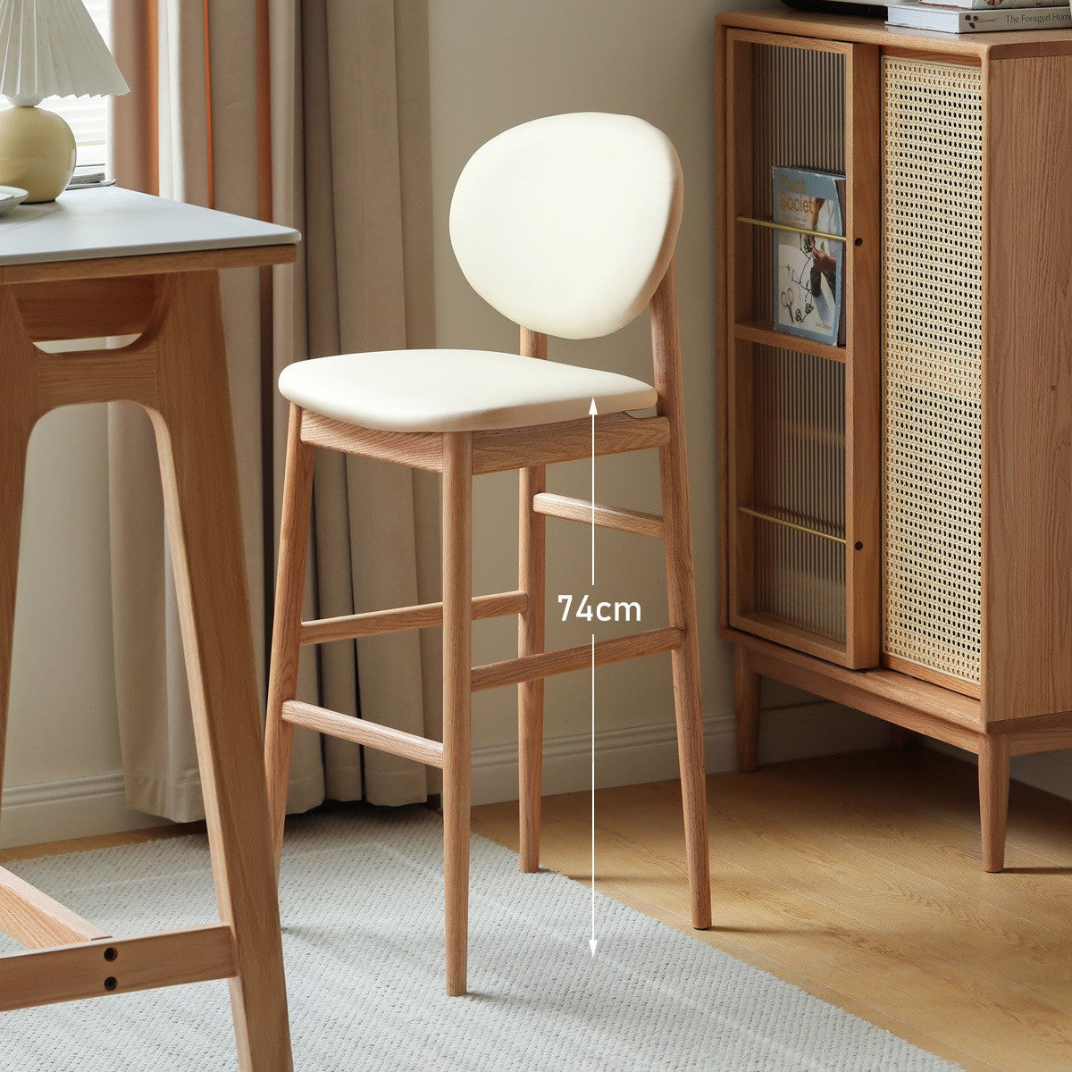Solid Oak Wood Japanese Modern Bar Stool - Comfortable & Stylish Bar Chair for Kitchen Island, Dining Counter, and Home Bar