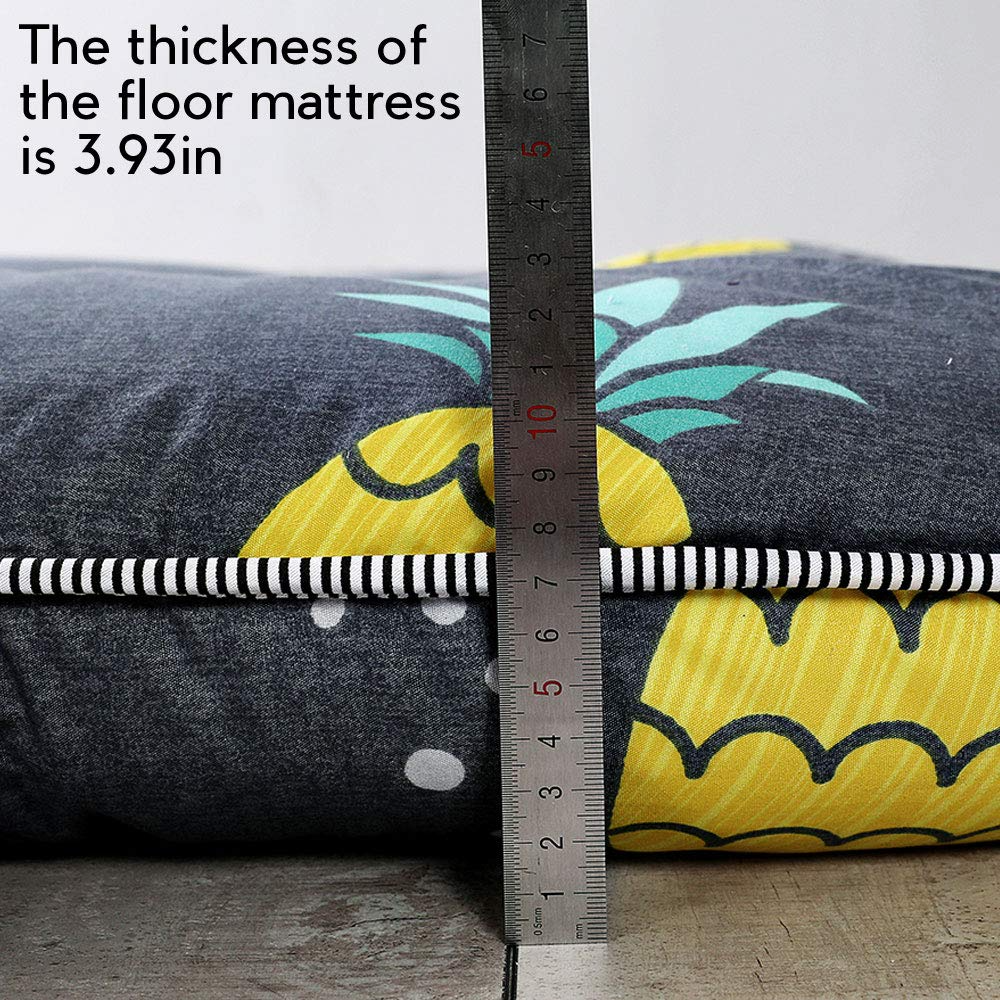 MAXYOYO Ultra Thick Grey Pineapple Futon Floor Mattress - Foldable Guest Bed for Small Spaces, Camping & Sleepovers