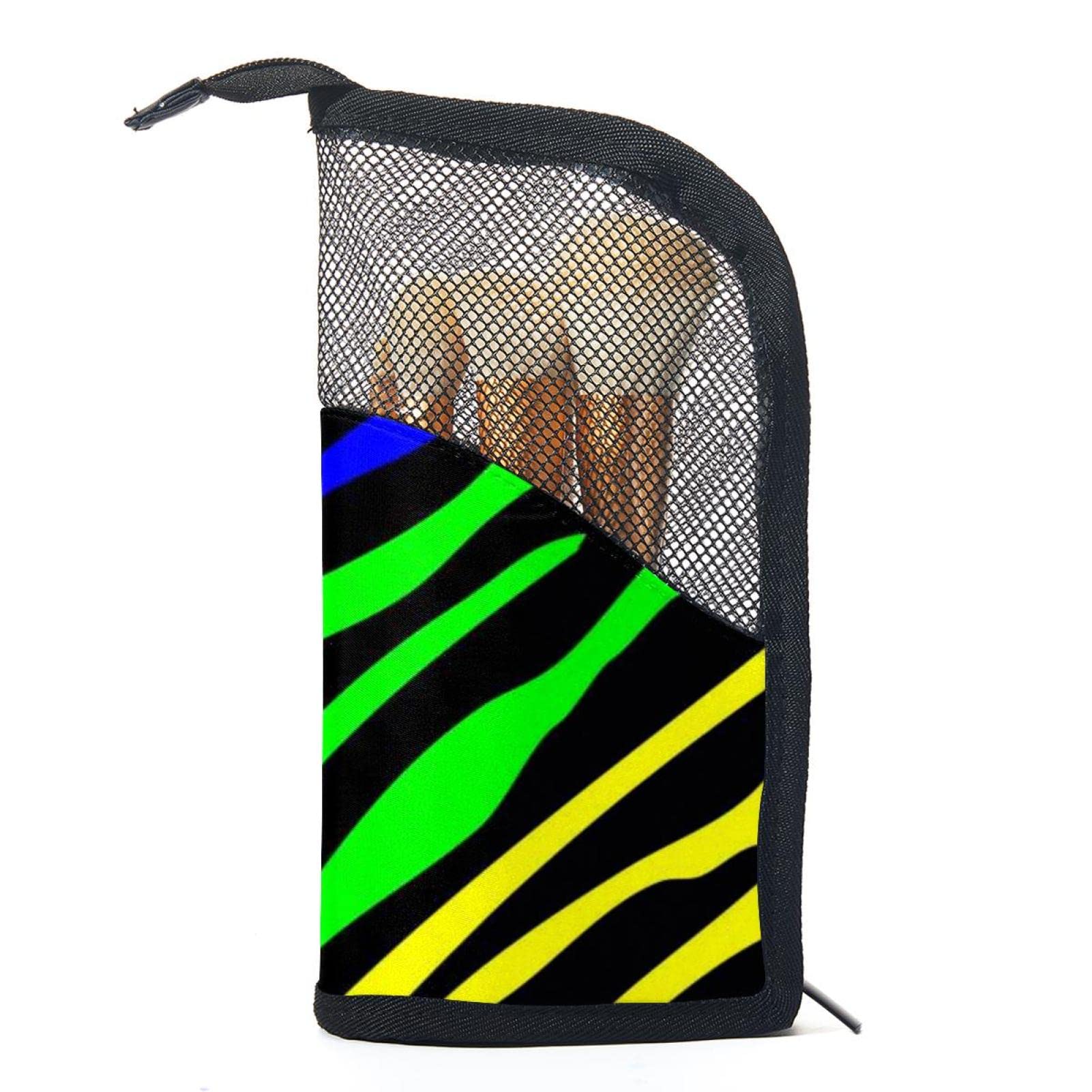 12-Piece Makeup Brush Organizer Bag with Rainbow Zebra Print - Portable Cosmetic Brush Holder Case for Travel & Home Storage