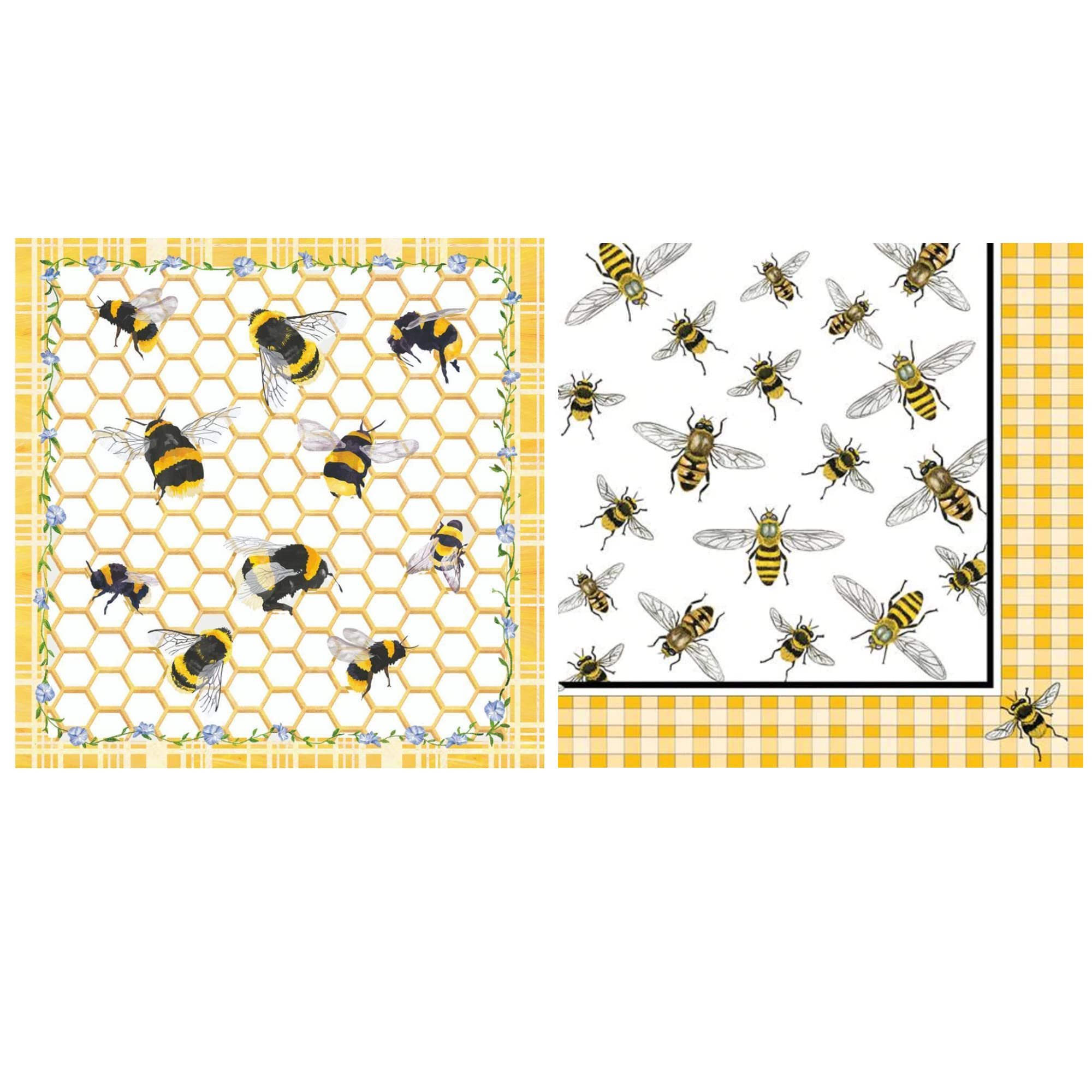 Bee Themed Beverage Napkins - 40 Count Bundle (2 Packs of 20) | Honey Bee & Honeycomb Design Paper Napkins for Parties, Weddings, and Picnics | Eco-Friendly Disposable Drink Napkins