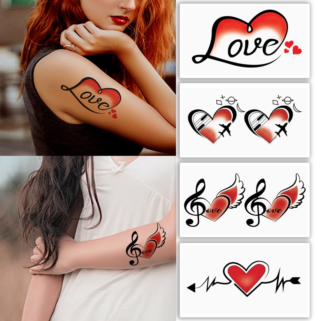 Waterproof Temporary Tattoos for Women & Men - Pack of 4 Heart Love Mom Dad Family Tattoos - Long Lasting Fake Body Art for Parties, Weddings & Festivals
