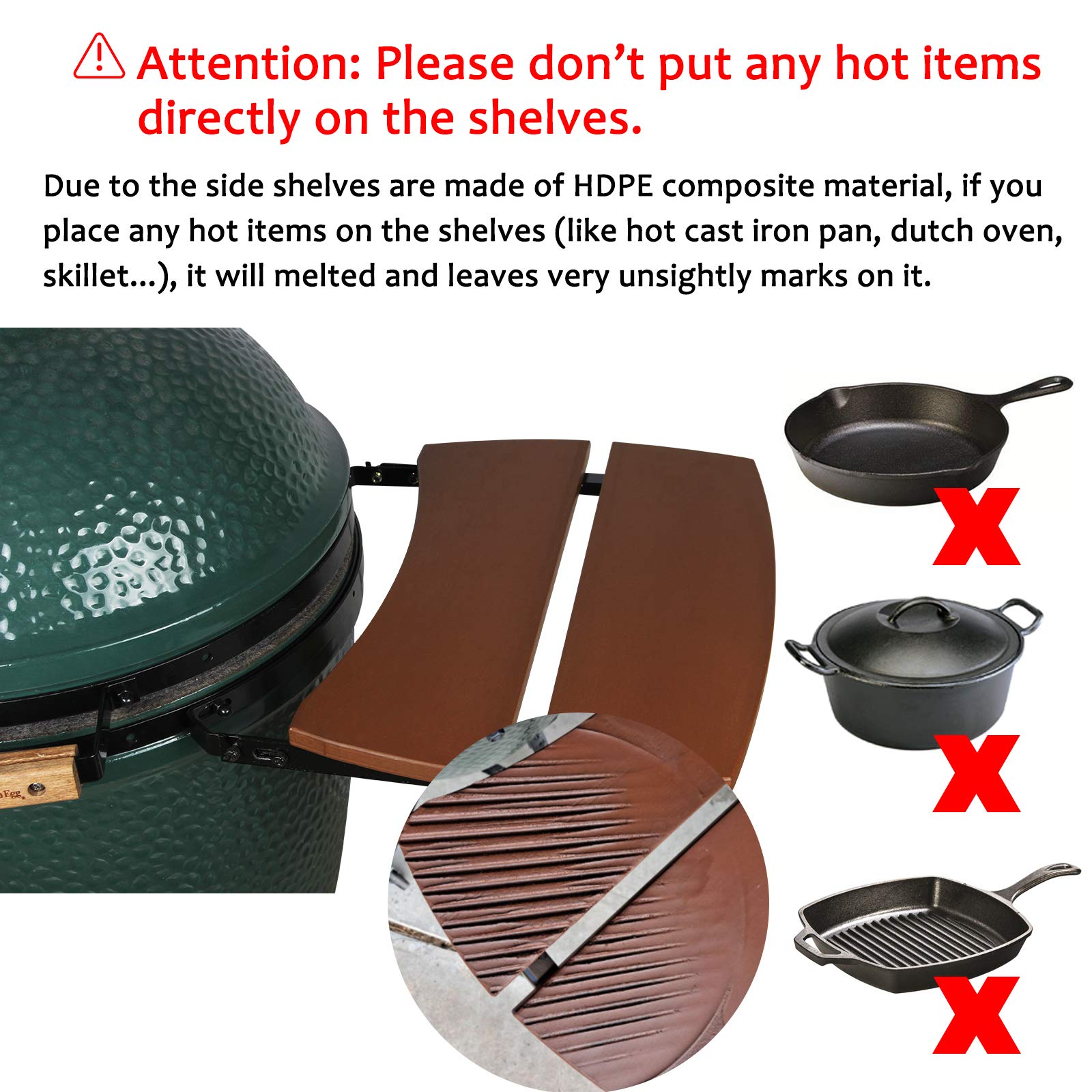 Dracarys HDPE Folding Side Shelves for Large Big Green Egg - Set of 2 | Replacement Grill Accessories | Perfect for Outdoor BBQ, Smoking & Grilling | Weather-Resistant & Durable