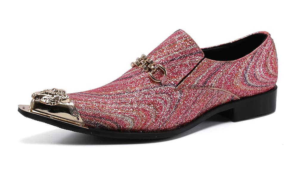 Luxury Men's Smoking Loafers with Glitter & Metal Tiger Cap - Horse Bit Design Formal Shoes for Wedding, Prom, Tuxedo & Party | Elegant Slip-On Dress Shoes for Special Occasions