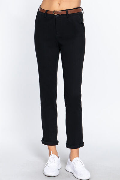 Active Basic Cotton Span Twill Straight Pants for Women - Comfortable Casual Trousers for Work, Travel & Everyday Wear