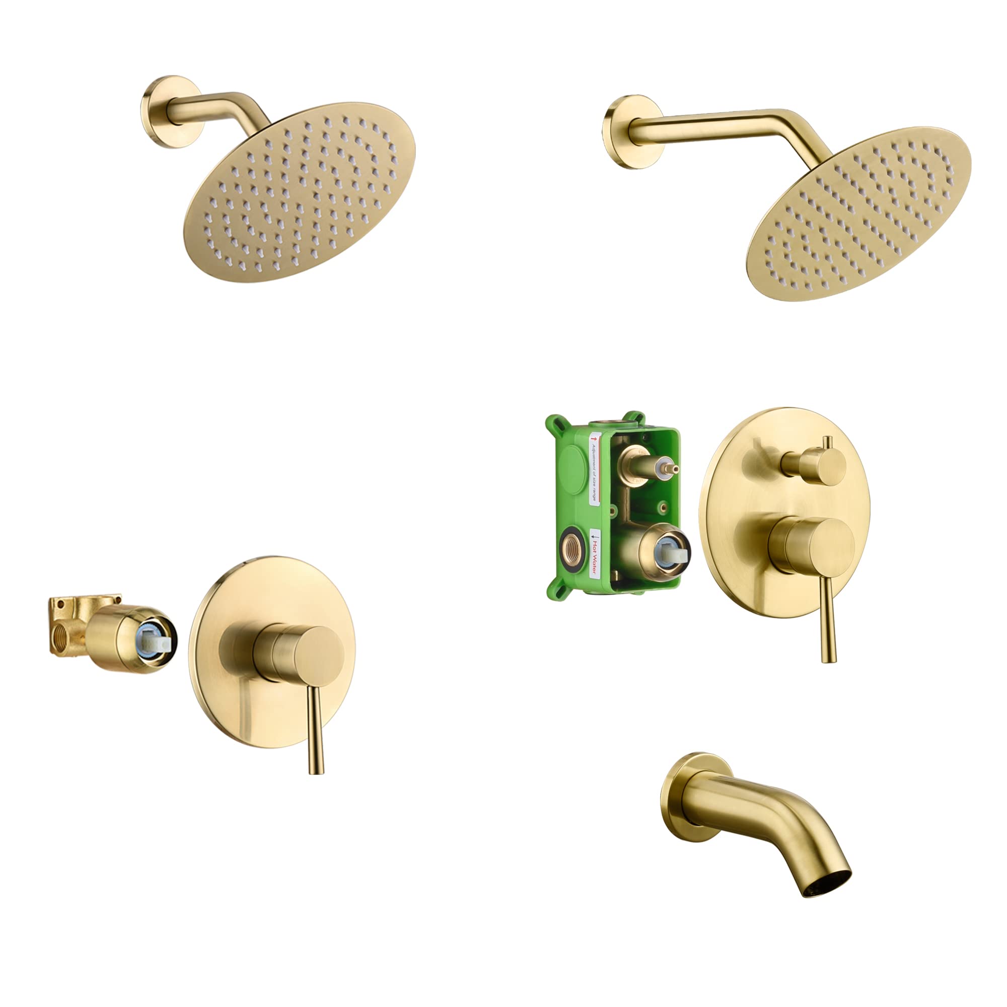 Brushed Gold Shower Faucet S3221BGI & Tub Shower Faucet S3230BGI Set - Luxury Bathroom Fixtures for Modern Homes - Perfect for Spa-Like Showers and Relaxing Baths