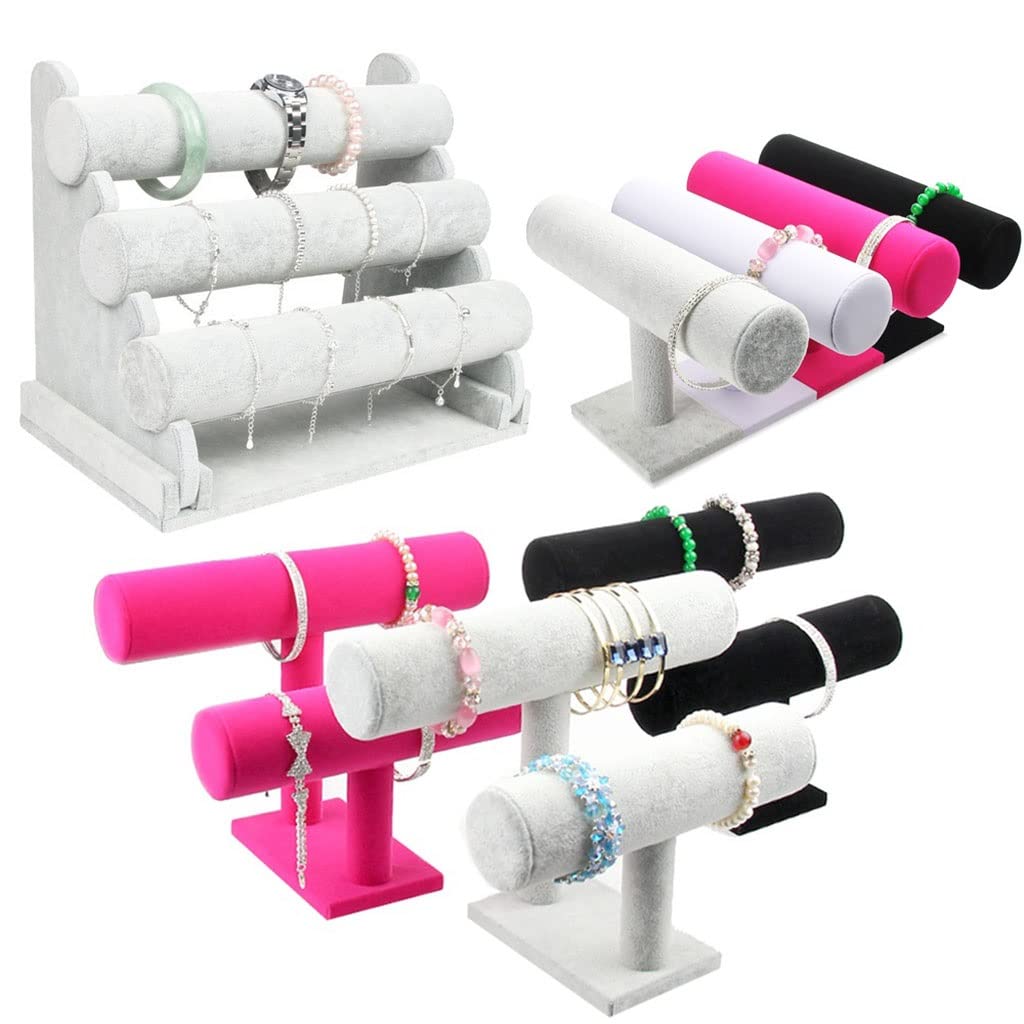PU Velvet Jewelry Bracelet Storage Display Stand - Watch & Chain Organizer with T-Bar Rack (White) - Perfect for Jewelry Store Displays & Home Organization