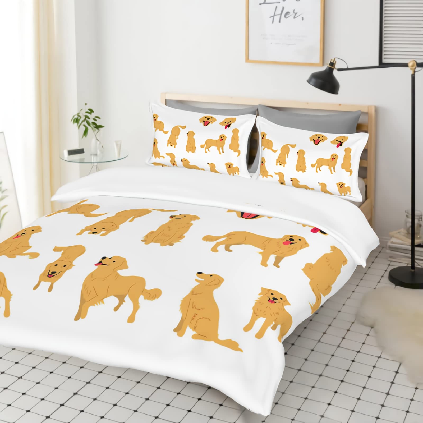 Premium Golden Retriever Duvet Cover Set - 3 Piece Dog Lover Bedding Set with 2 Pillowcases | 100% Soft Microfiber Cartoon Dog Design | Perfect for Pet Owners & Dog Themed Bedrooms (Queen/King Size)
