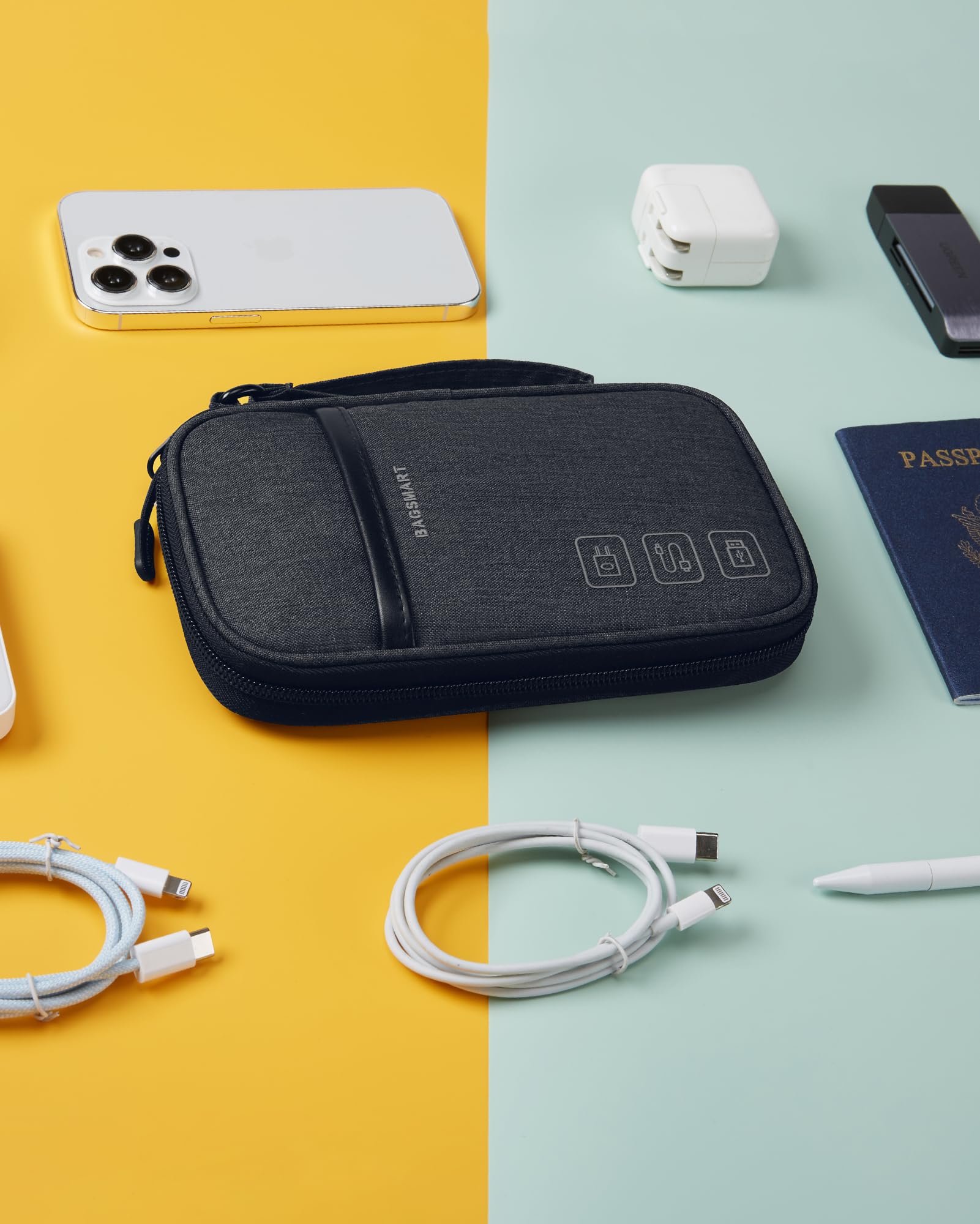BAGSMART Travel Cable Organizer Bag - Cord Management Pouch for Chargers, Cables, Phones & Flash Drives | Compact Single-Layer Tech Accessories Case (Black) | Perfect for Business Trips, Daily Commute & Home Office Organization