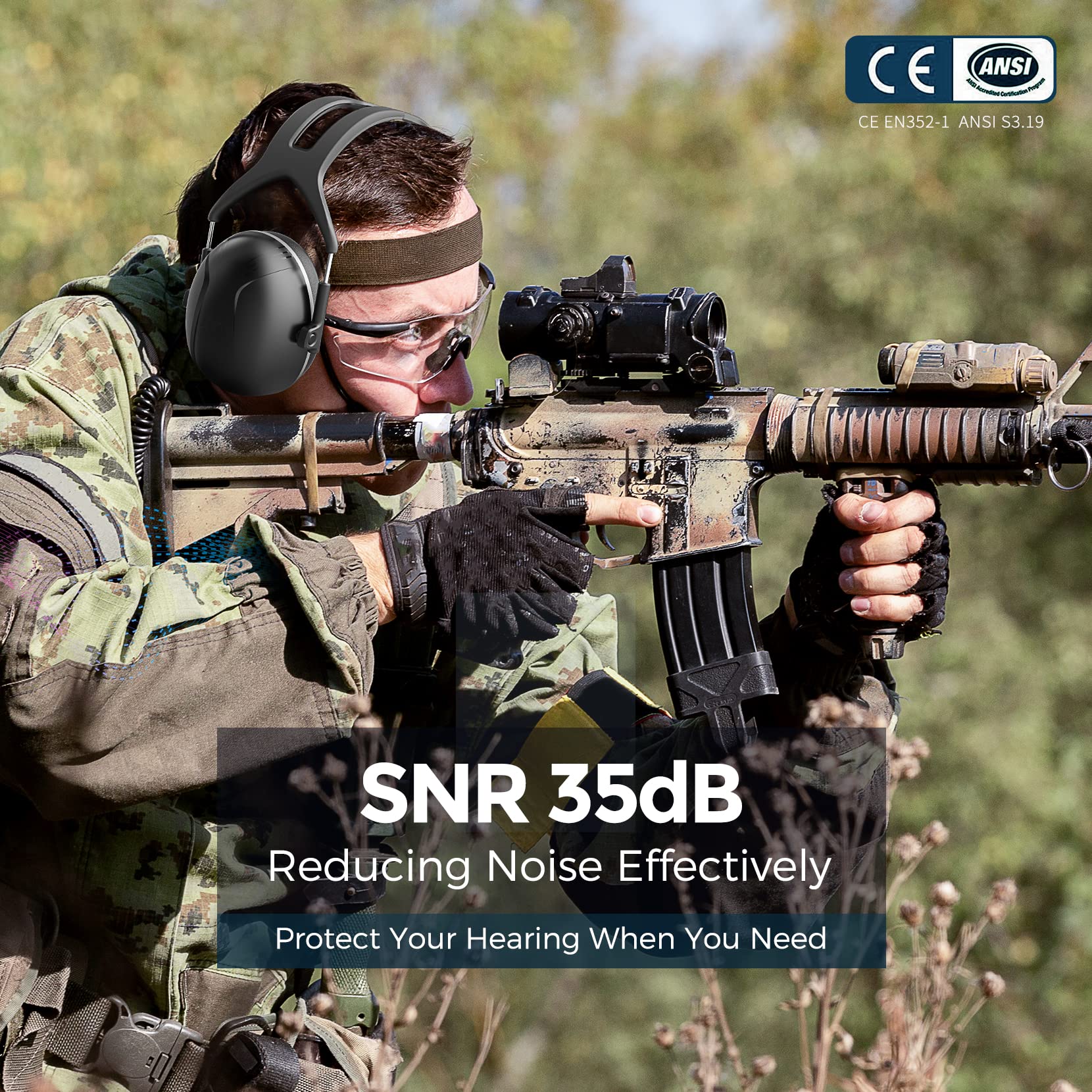 SNR35dB Noise Cancelling Ear Muffs for Shooting, Construction & Sleeping - High Fidelity Hearing Protection with 35dB Noise Reduction - Comfortable Safety Earmuffs for Autism, Mowing & Loud Environments - Includes Convenient Storage Bag - Perfect for Work, Home & Outdoor Activities