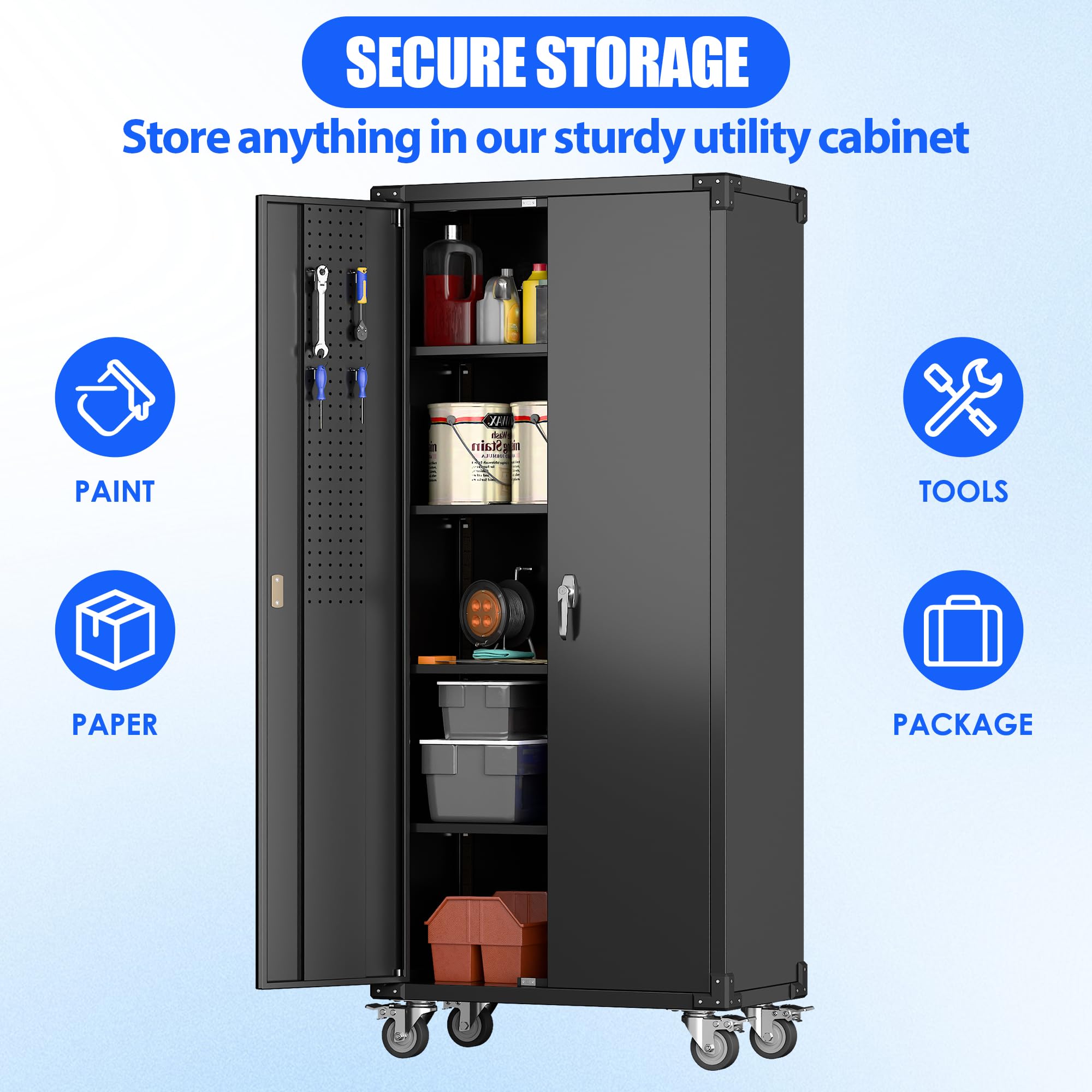 Heavy-Duty Metal Storage Cabinet with Wheels - 72