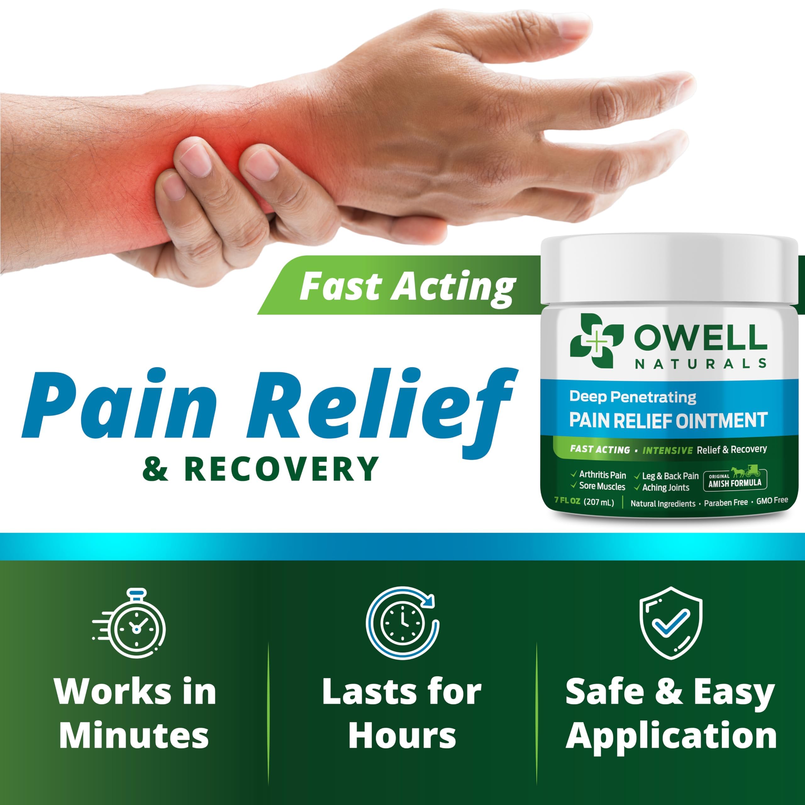 OWELL NATURALS Maximum Strength Pain Relief Ointment - 3.5 oz 2 Pack | All-Natural Joint & Muscle Discomfort Cream for Knee, Back, Neuropathy | Fast-Acting Formula with 5 Powerful Herbal Ingredients | Perfect for Post-Workout Recovery & Chronic Pain Management