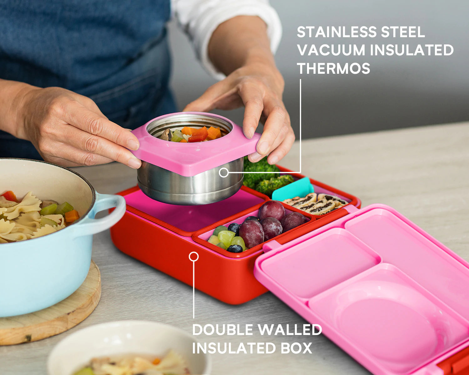 OmieBox V2 Insulated Kids Lunch Box - Leakproof Bento Container with Compartments, Blue | Perfect for School, Work & Travel Lunch Storage