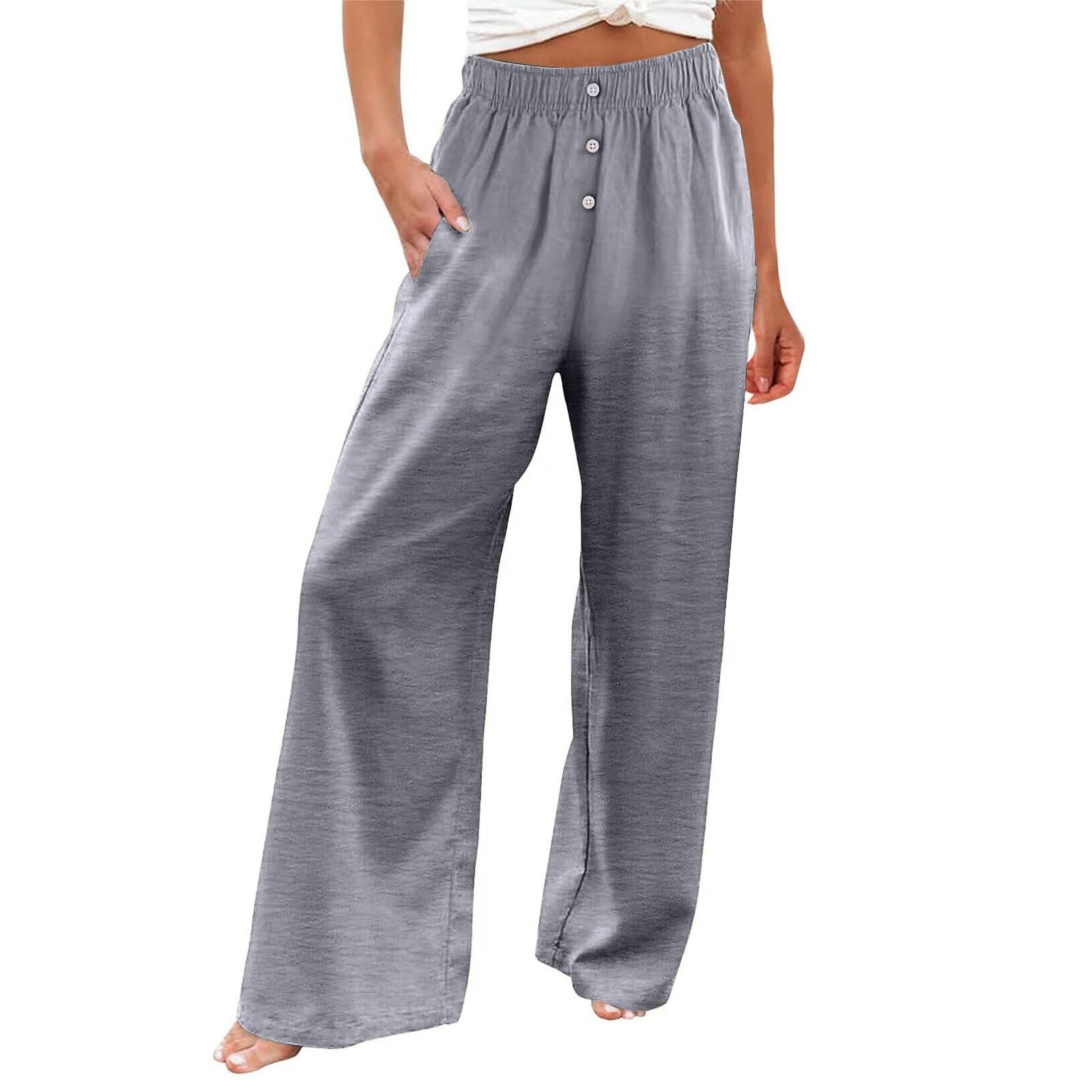 Women's High Waisted Wide Leg Pants - Summer Cotton Linen Palazzo Trousers with Pockets | Casual Straight Leg Lounge Pants for Beach, Office & Everyday Wear
