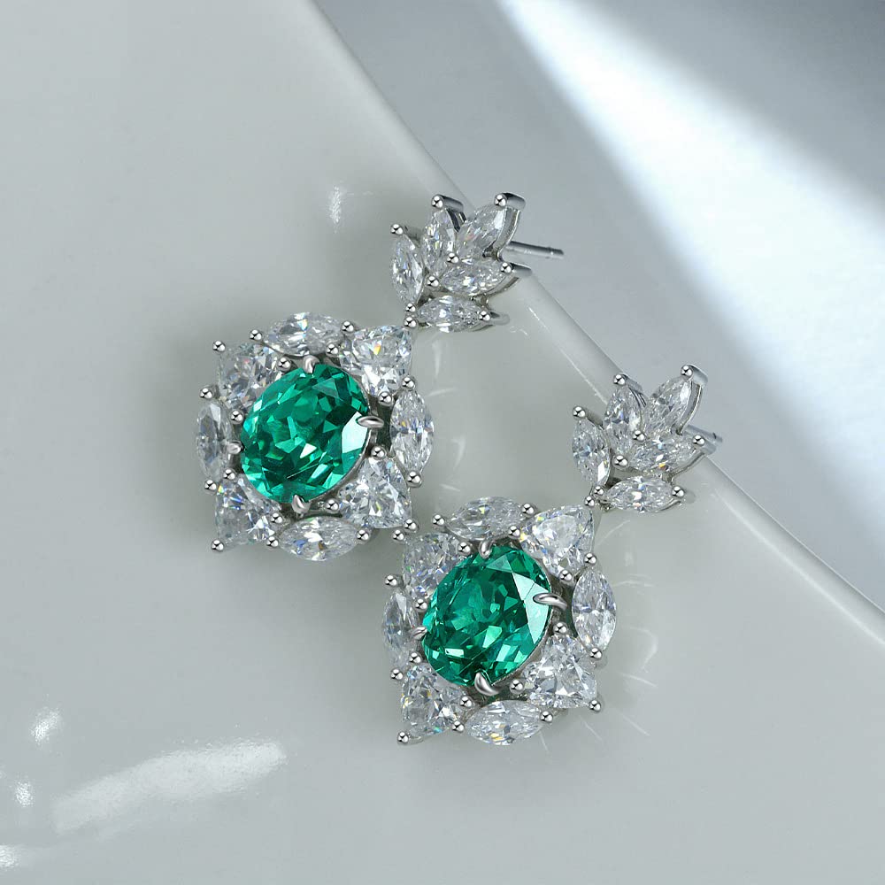 925 Sterling Silver 8cttw Simulated Emerald Pendant Necklace & 2cttw Dangle Earrings Set - Luxury Shine Jewelry for Women, Birthday Gifts for Wife, Girlfriend - Perfect for Anniversaries, Valentine's Day & Special Occasions