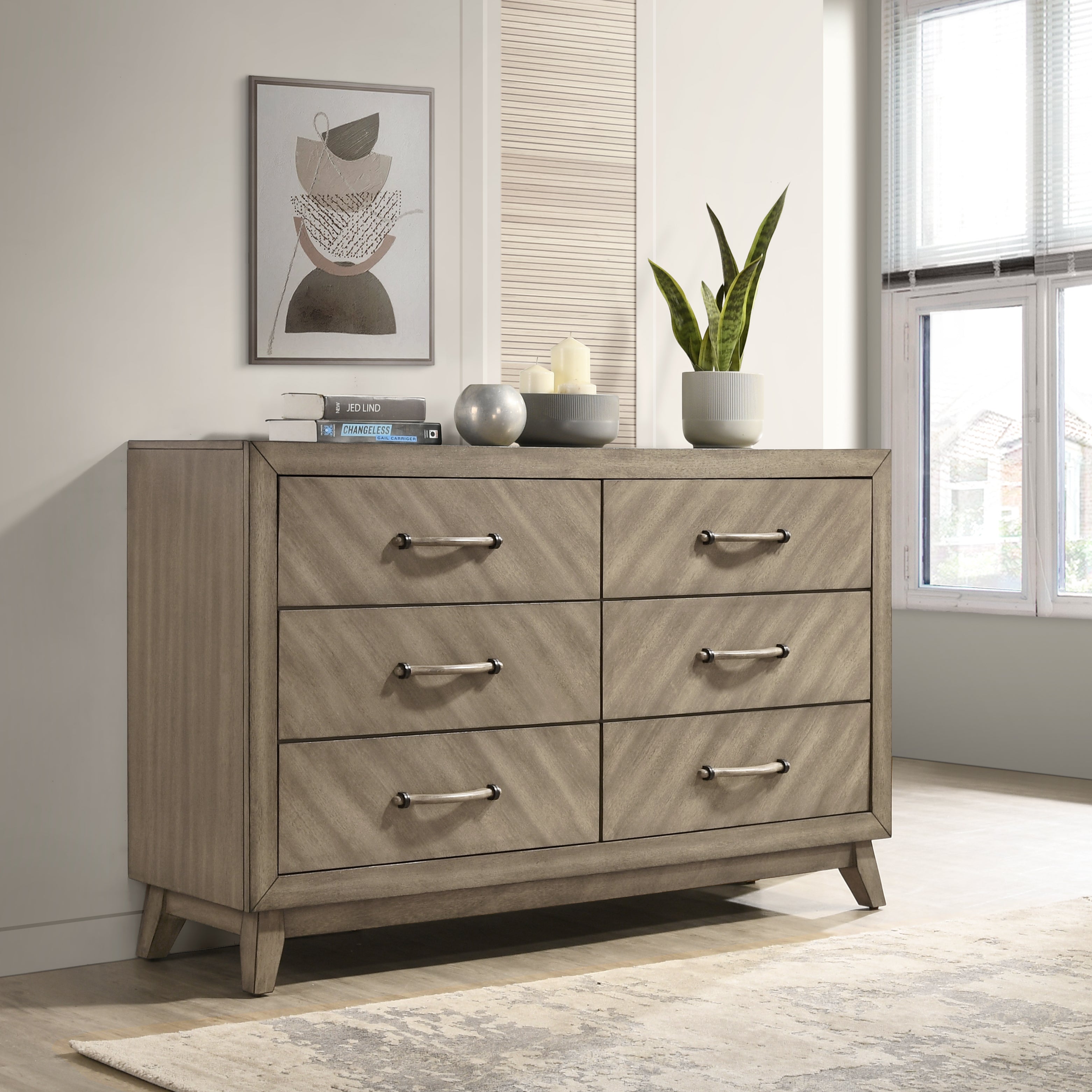 Roundhill Furniture Arena Contemporary Wood Bedroom Set - Queen Size Bed, Nightstand & Dresser in Antique Gray Finish | Modern Farmhouse Bedroom Decor for Master & Guest Rooms