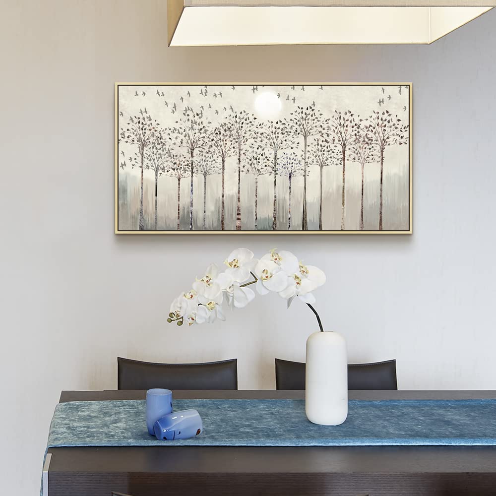 Natural Wood Framed Canvas Wall Art - Large Abstract Scenery Painting for Living Room, Bedroom & Office Decor - Boho Home Wall Decorations | Perfect for Modern Interior Design & Gift Giving