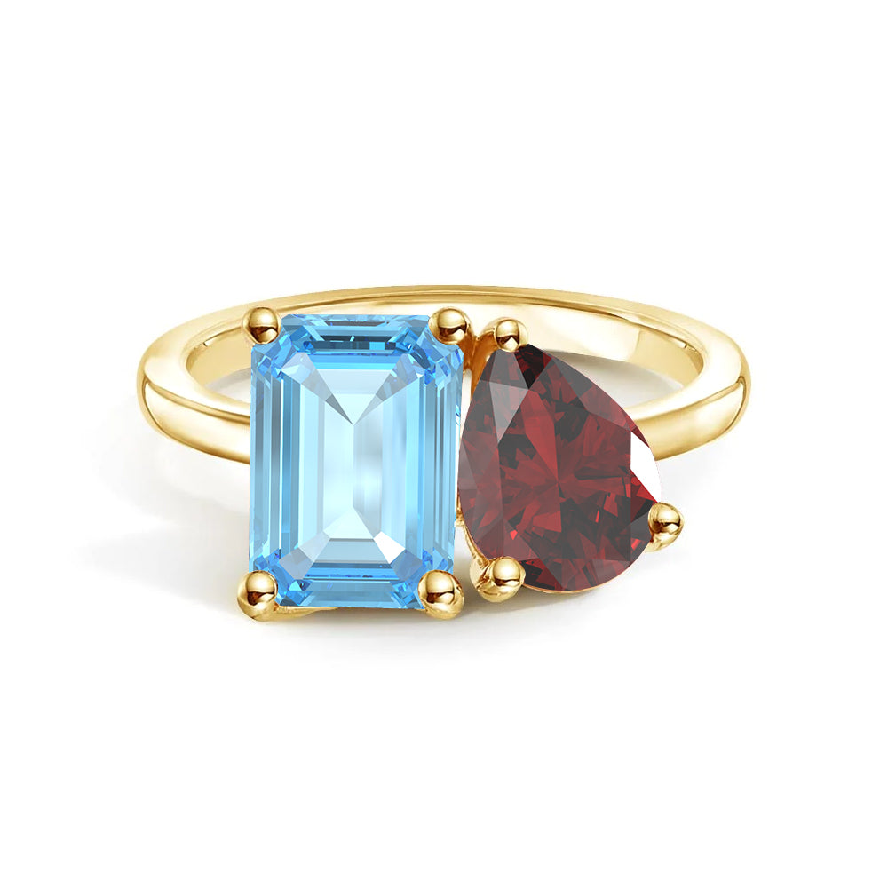 Personalized Toi et Moi Aquamarine Birthstone Ring for Women - Custom Anniversary, Engagement & Wedding Jewelry Gift - Perfect for Couples, Brides & Romantic Occasions