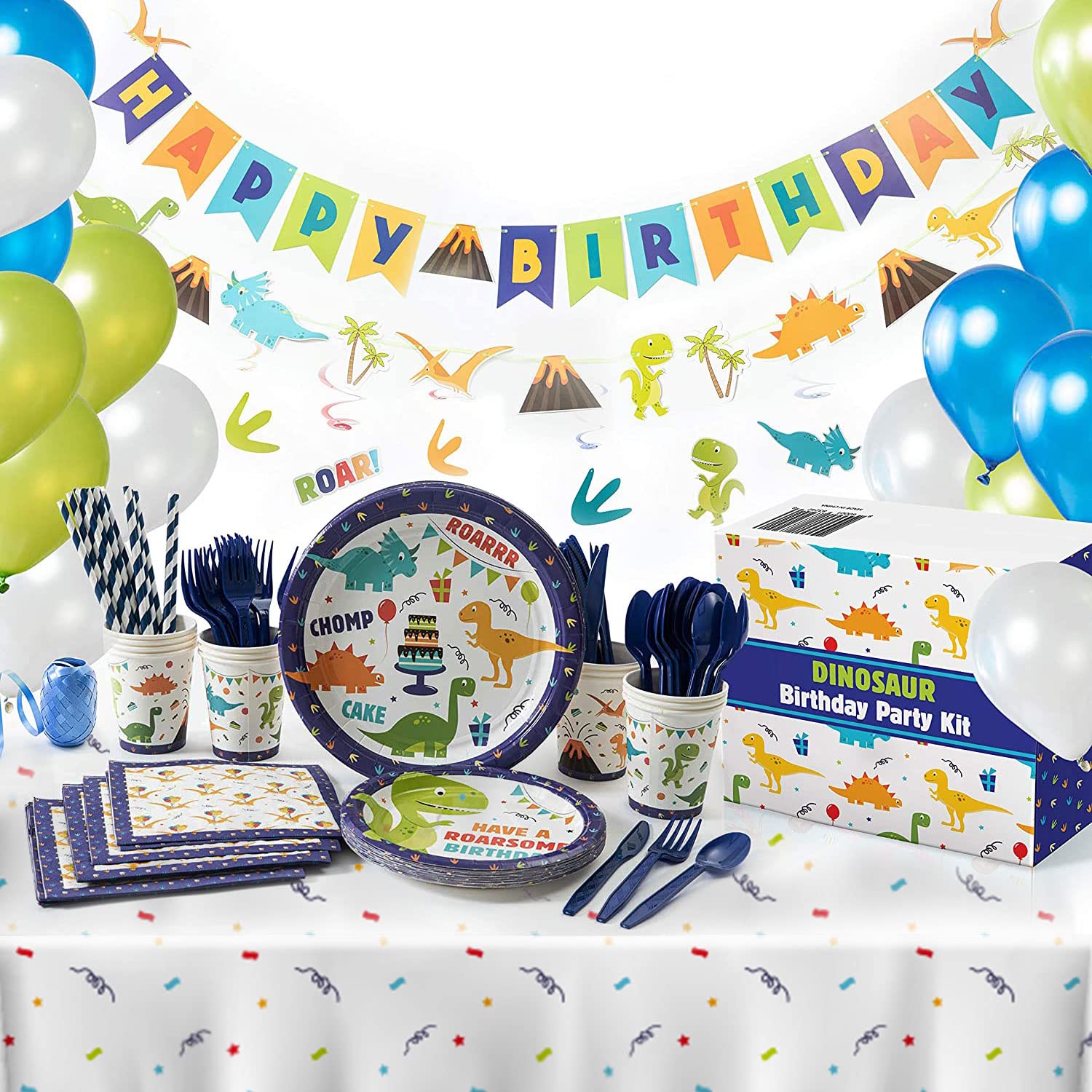 Whoobli Dinosaur Party Supplies Set for 16 Guests - Includes Plates, Cups, Utensils & Napkins | Complete Dinosaur Birthday Party Decorations for Boys | Perfect for Kids' Birthday Parties, Themed Events & Jurassic Adventures