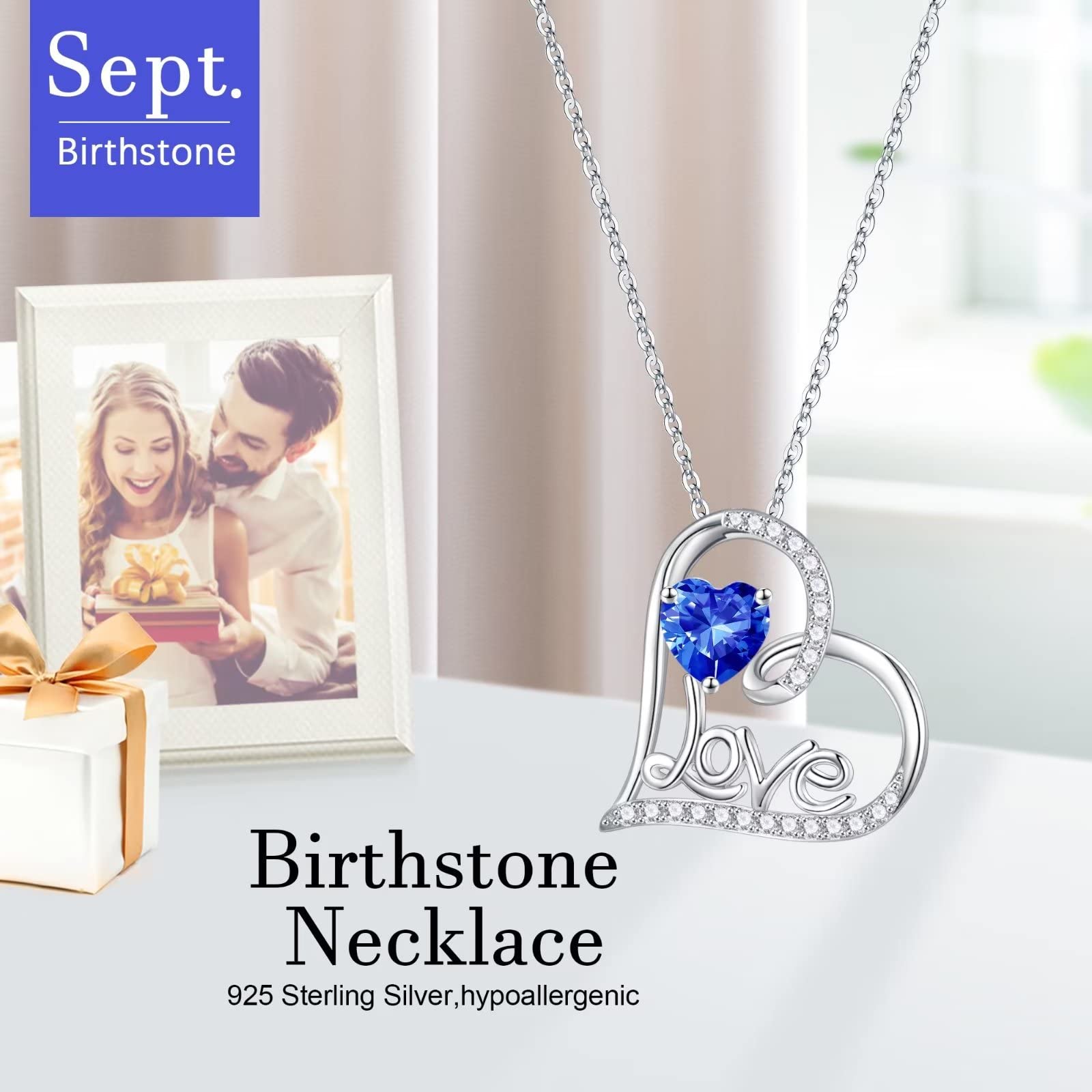 Forever Love Necklace for Women - 925 Sterling Silver Heart Pendant with Birthstone | Anniversary, Christmas & Birthday Gift for Wife, Mom, Girlfriend | Perfect for Romantic Occasions & Special Moments