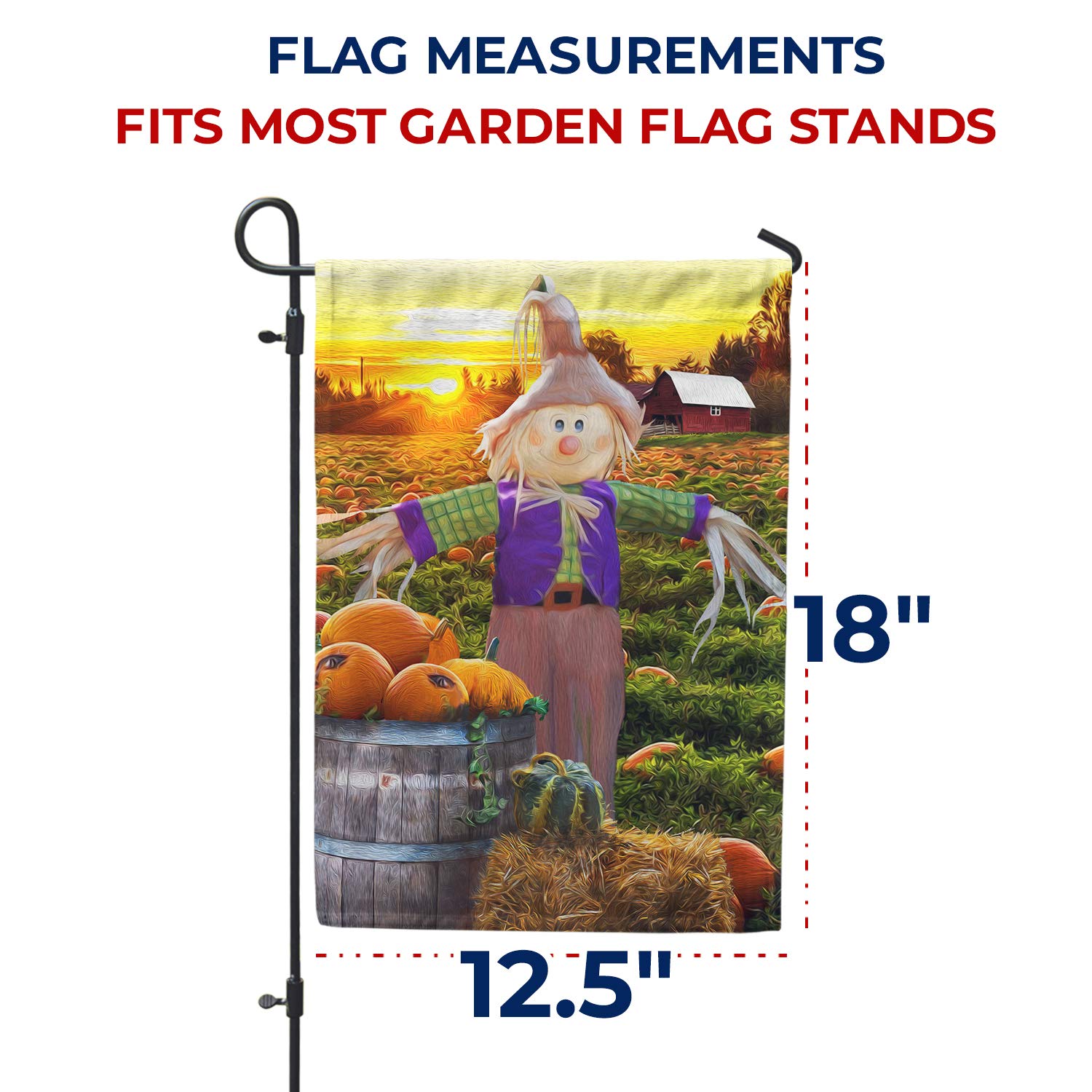 Happy Smiling Scarecrow Garden Flag - Double Sided Fall Harvest Decor with Pumpkins, 12.5 x 18 Inch Seasonal Yard Decoration for Autumn, Thanksgiving & Halloween Outdoor Celebrations