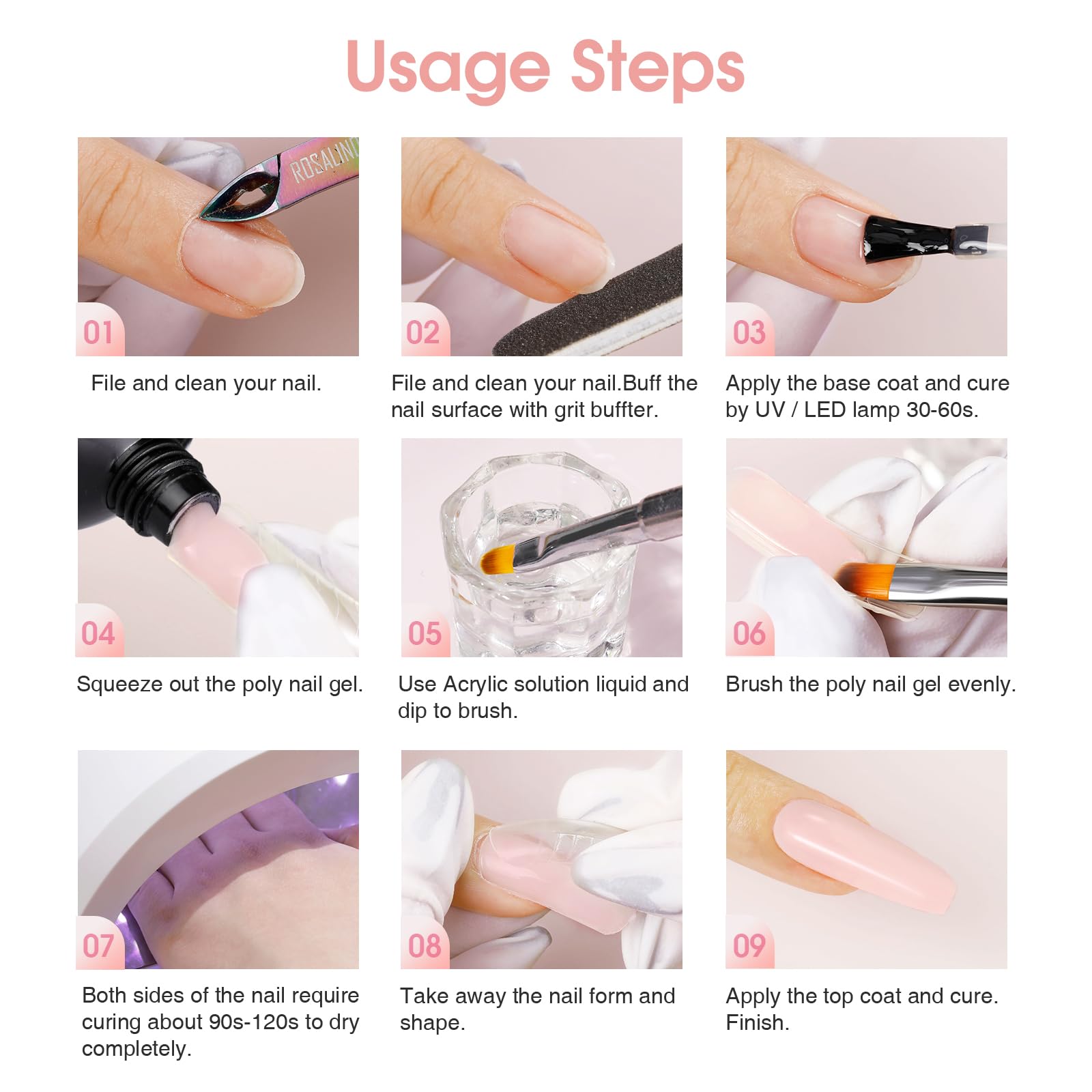 ROSALIND Soft Pink Poly Nail Gel - 2oz Nail Extension Gel for DIY Nail Art & Thickening - UV/LED Lamp Required - Perfect for Salon & Home Manicures, Nail Enhancements & Creative Designs