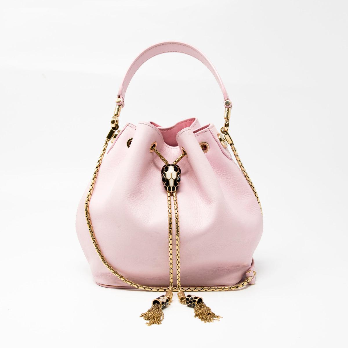 Bvlgari Serpenti Forever Pink Leather Bucket Bag for Women - Luxury Designer Handbag for Evening Parties & Special Occasions