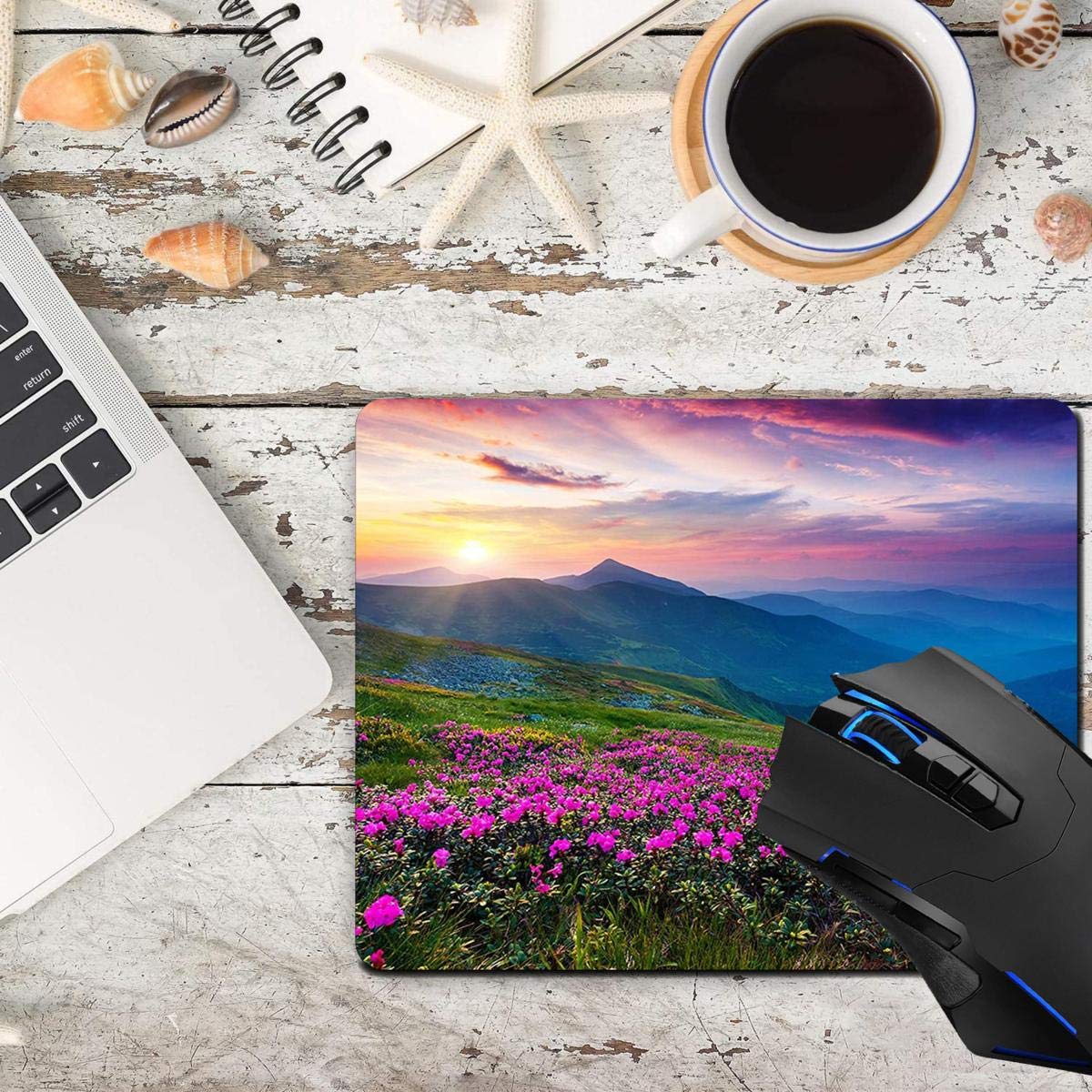 Premium Non-Slip Mouse Pad with Nature Purple Flowers Meadow Design - Ergonomic Rubber Base Computer Mousepad for Office, Gaming & Home Use on Desktops & Laptops