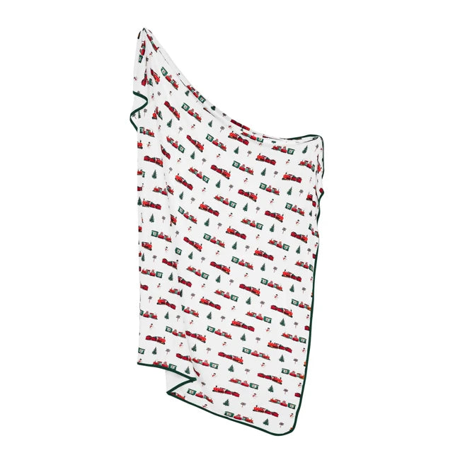 Kyte Baby Holiday Train Printed Swaddle Blanket - Soft Organic Cotton Baby Wrap for Newborns & Infants - Perfect for Swaddling, Nursing & Photo Shoots