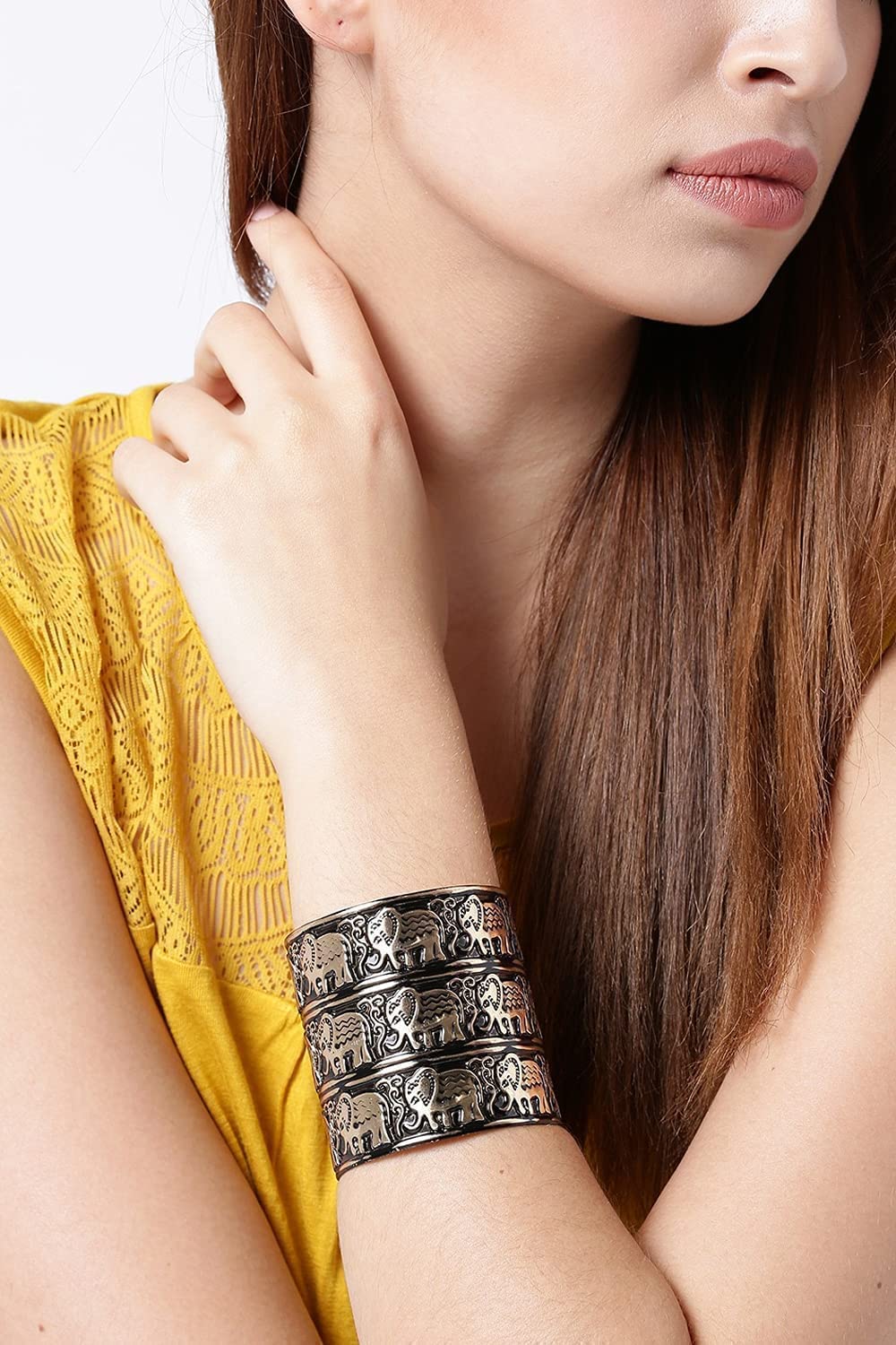 YouBella Women's Gold Plated Cuff Bracelet - Elegant Bangle Jewelry for Women & Girls | Perfect for Parties, Weddings & Everyday Wear