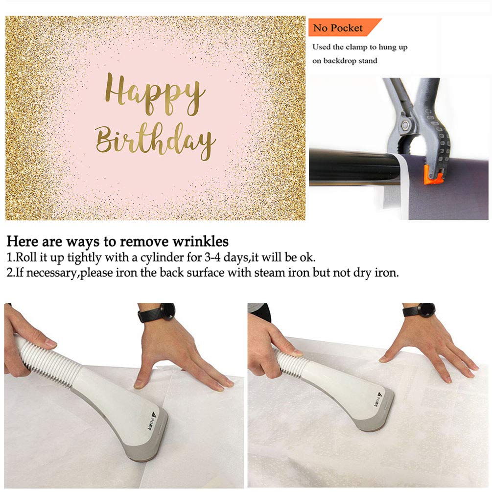Pink Rose Gold Glitter Birthday Backdrop - 7x5ft Sparkling Party Decoration for Women & Girls - Happy Birthday Banner Photography Background - Perfect for Bday Parties, Baby Showers & Photo Shoots