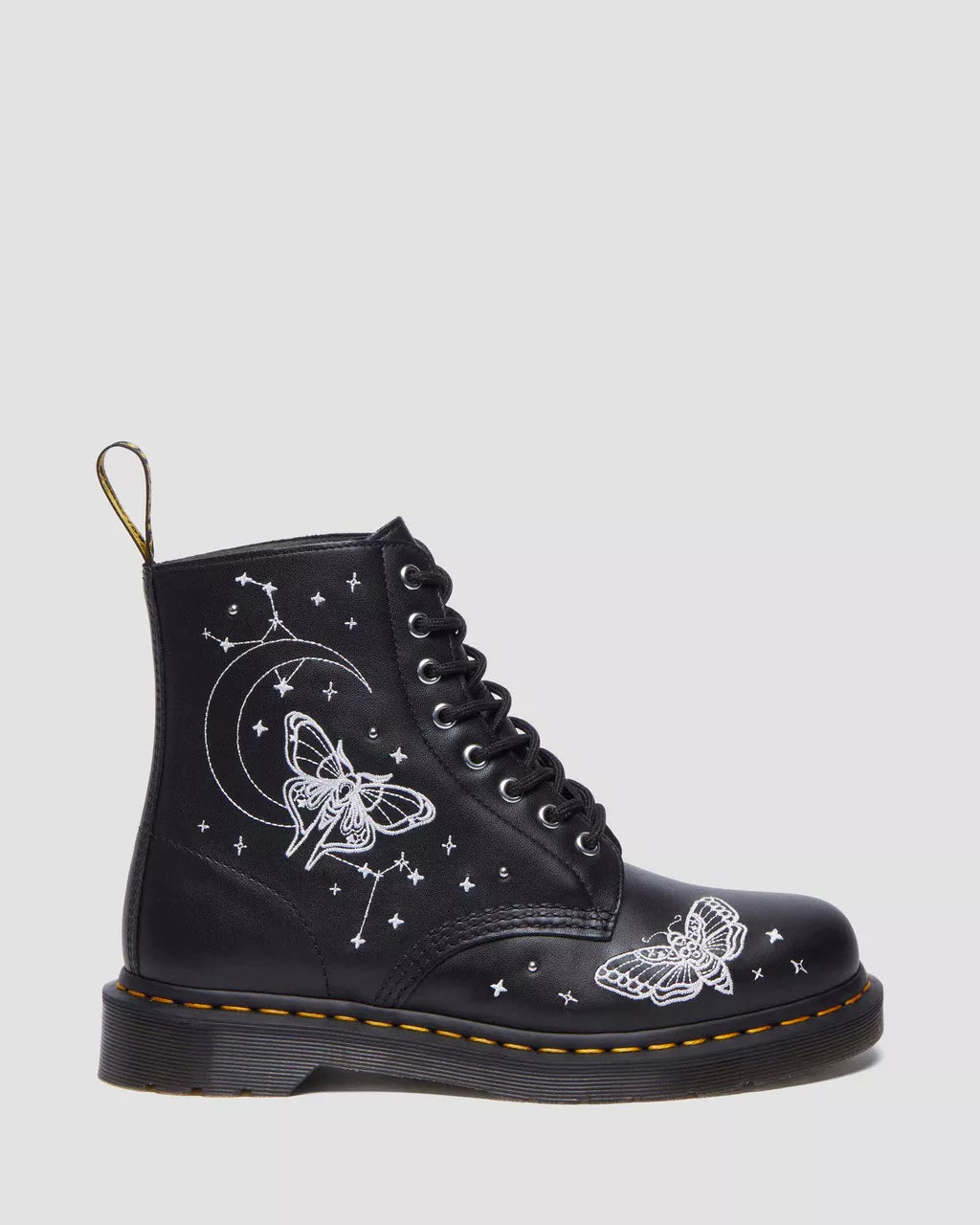 1460 Celestial Moth Embroidered Lace Up Boots - Vintage Style Combat Boots for Women | Gothic Fashion, Punk Rock Outfits & Festival Wear