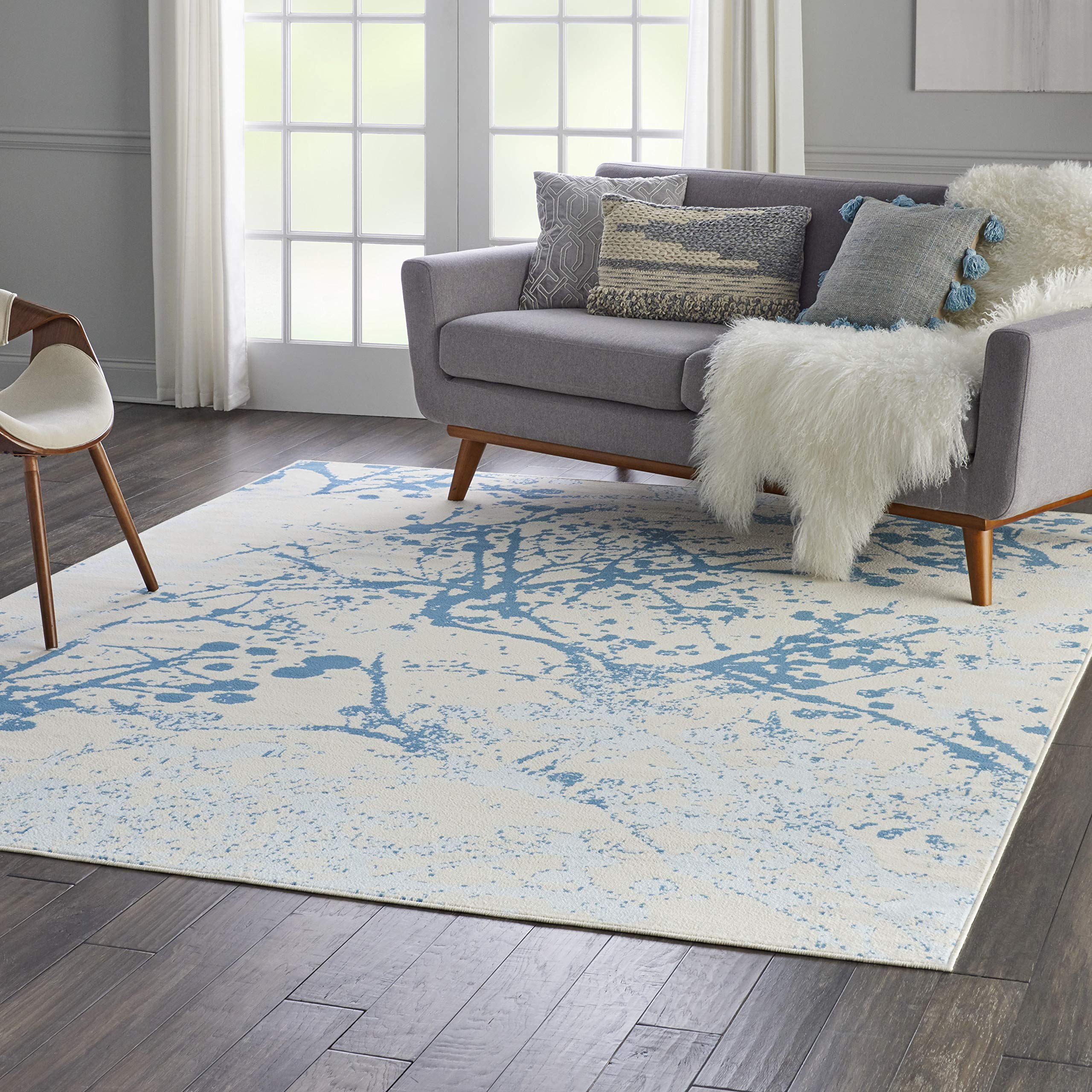 Nourison Jubilant Abstract Ivory/Blue 8x10 Area Rug - Easy Clean, Non-Shedding, Stain Resistant for Living Room, Bedroom, Dining Room & Kitchen | Soft & Durable Modern Home Decor