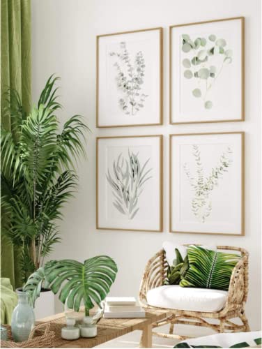 Botanical Plant Wall Art Prints Set of 4 - 8x10 Inch Unframed Flower & Leaf Wall Decor, Boho Home Decor for Living Room, Bedroom & Office