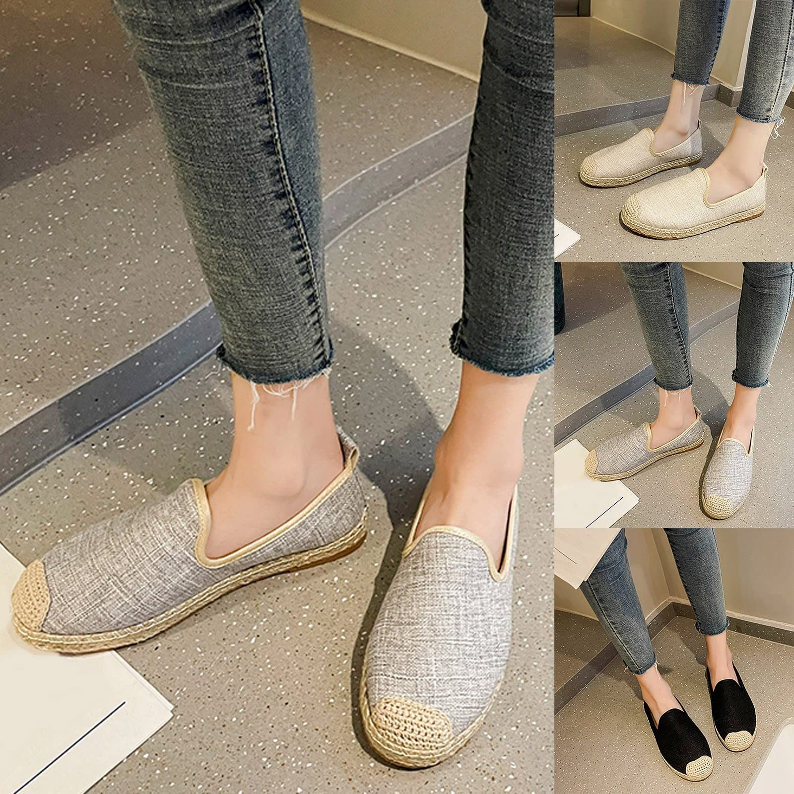 Breathable Women's Slip-On Canvas Flat Shoes - Comfortable Round Toe Casual Weave Design for Everyday Wear | Perfect for Walking, Shopping & Office