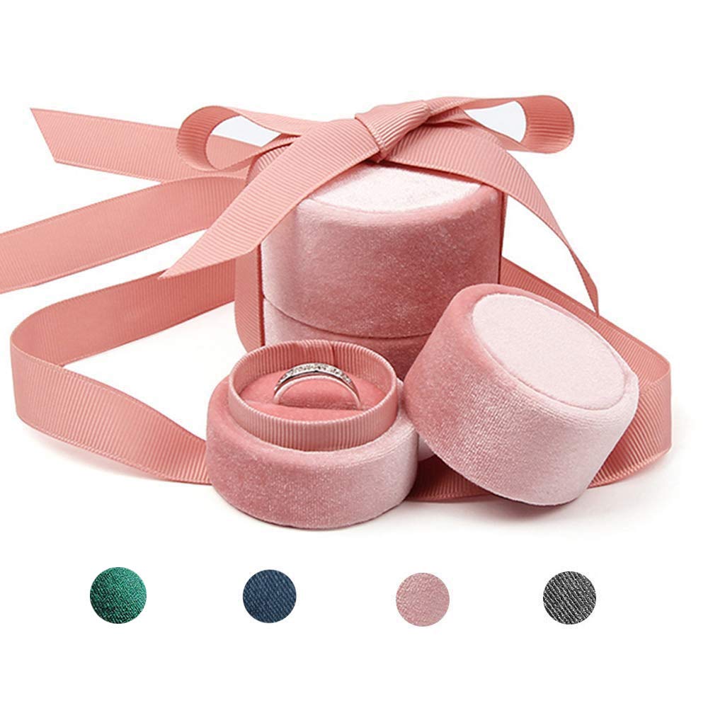 Velvet Ring Box - Elegant Wedding Jewelry Holder for Proposal & Engagement (Pink Small) - Perfect for Photography & Ceremonies