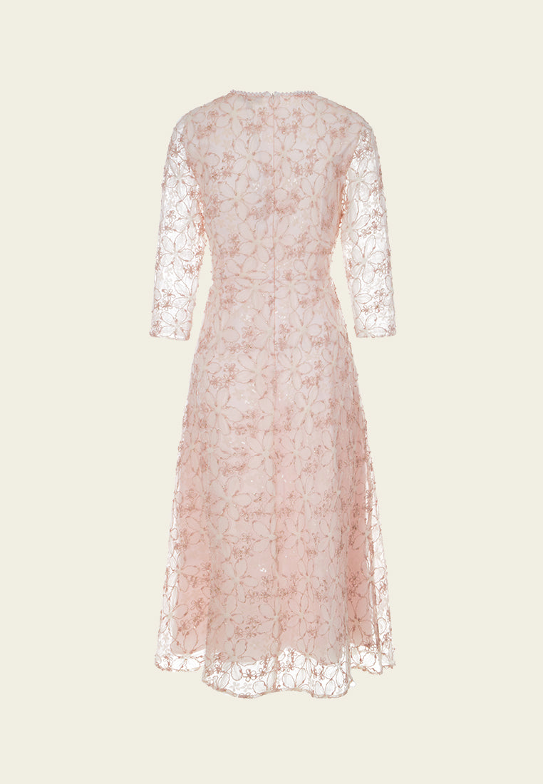 Floral Embroidery Mesh Dress with Embellished Details - Elegant Summer Party & Wedding Guest Dress