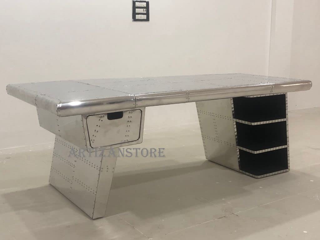 ARTIZANSTORE 78 Inch Large Aviator Executive Desk with Drawer Shelving - Aircraft Wing Design Office Desk for Home & Business Workspace
