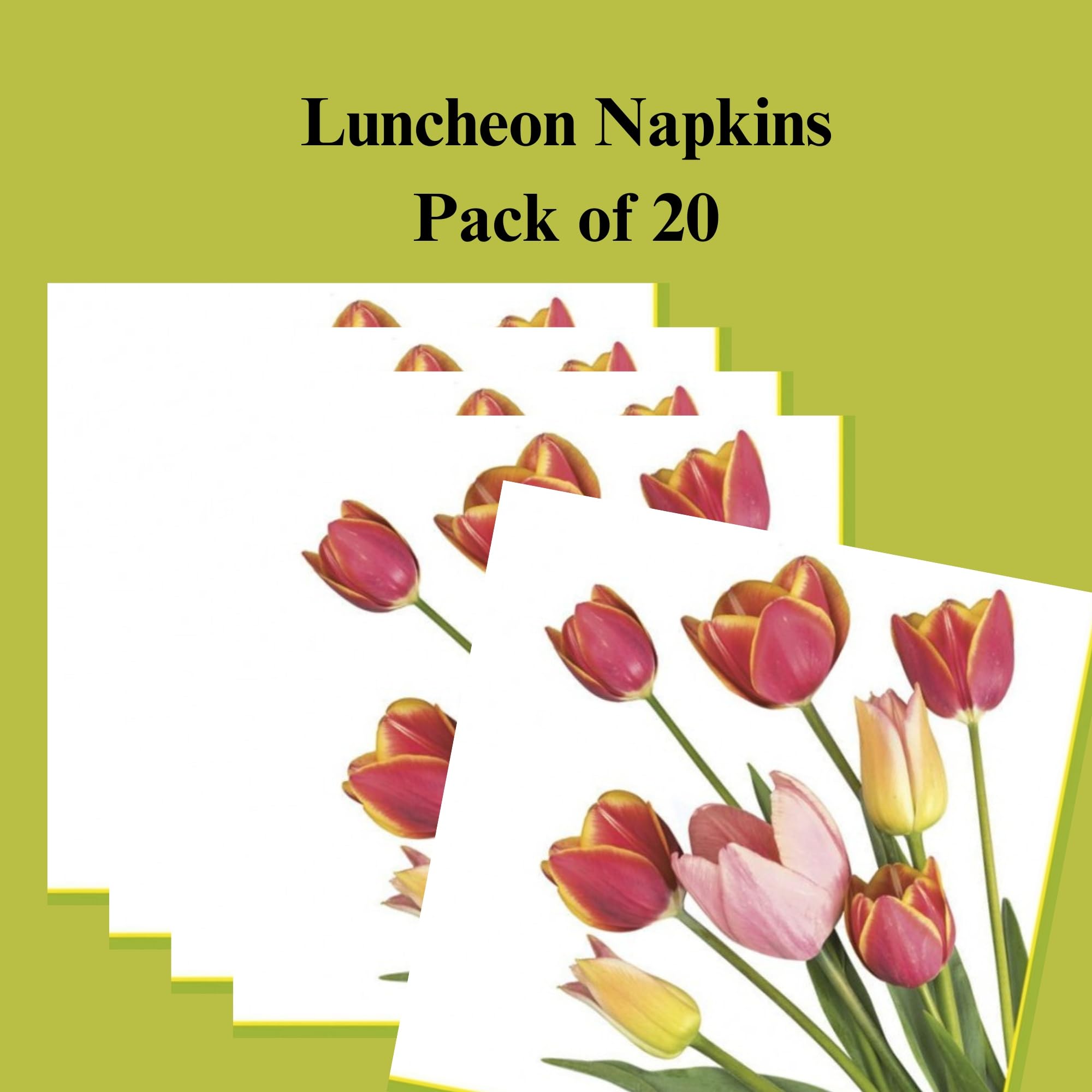 20-Count 13x13 Tulip Paper Luncheon Napkins, 3-Ply Decoupage Serviettes with Floral Print - Perfect for Christmas Decor, Dinner Parties, Wedding Receptions & Table Setting (Tulip Design)
