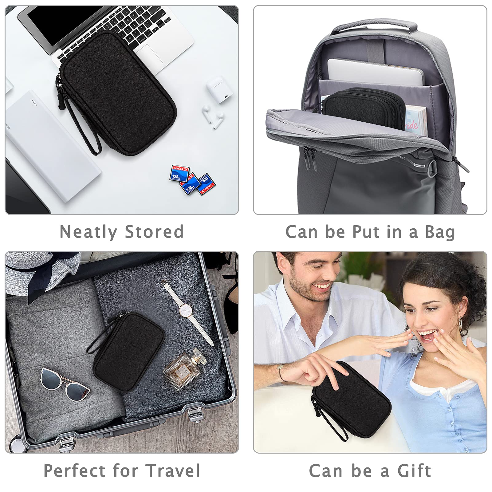 FYY Electronic Organizer Travel Cable Organizer Bag - Waterproof Double Layer Storage Pouch for Chargers, Cords, Earphones & Phone Accessories (Medium, Black) | Perfect for Travel, Office & Home Organization