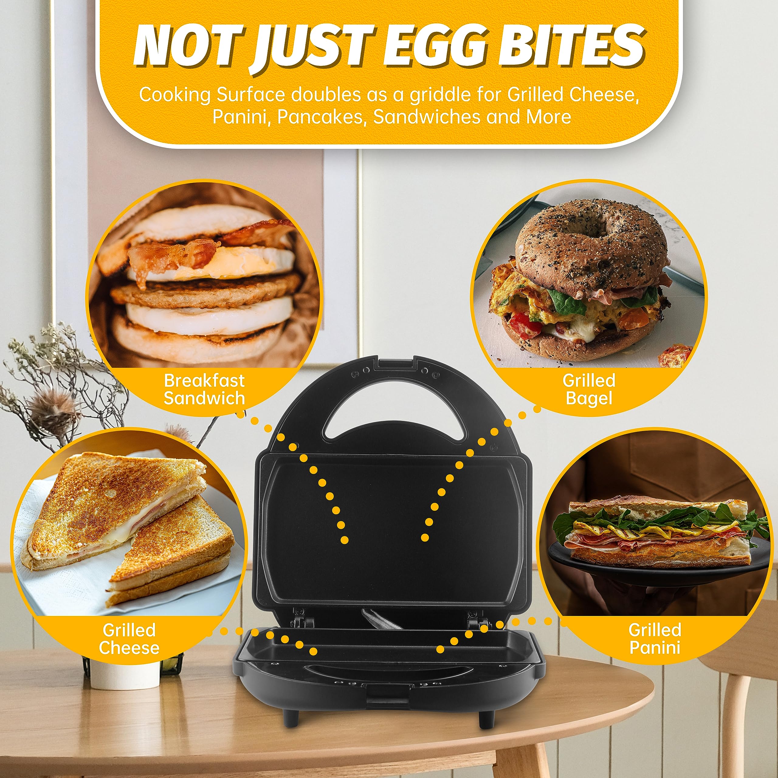 Sous Vide Egg Bite Maker with 4 Silicone Molds - Grilled Cheese & Mini Griddle for Breakfast Sandwiches, Snacks, Desserts - Makes 8 Mini & 2 Large Egg Bites - Perfect for Quick Breakfasts, Kids Lunches, and Party Appetizers