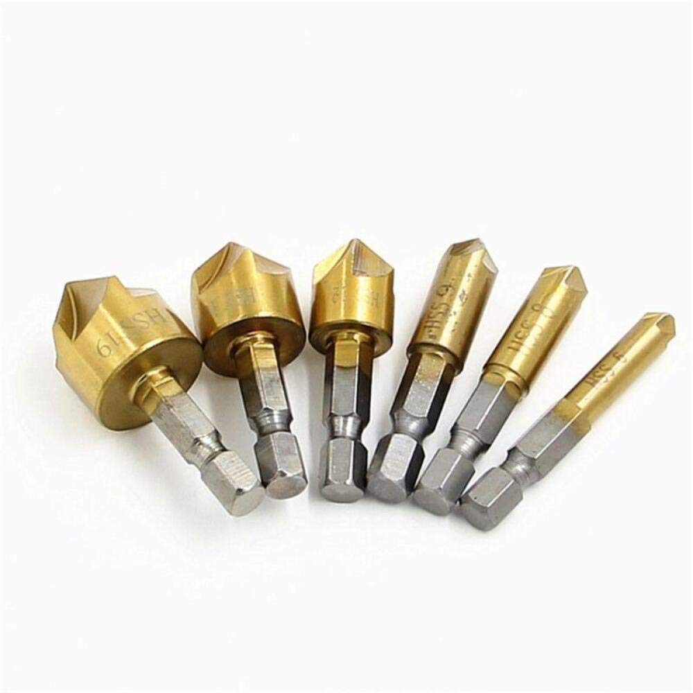 6pcs HSS Chamfer Drill Bit Set - 90 Degree Countersink Bits with Hex Shank (6mm-19mm) for Woodworking, Metal Drilling & DIY Projects