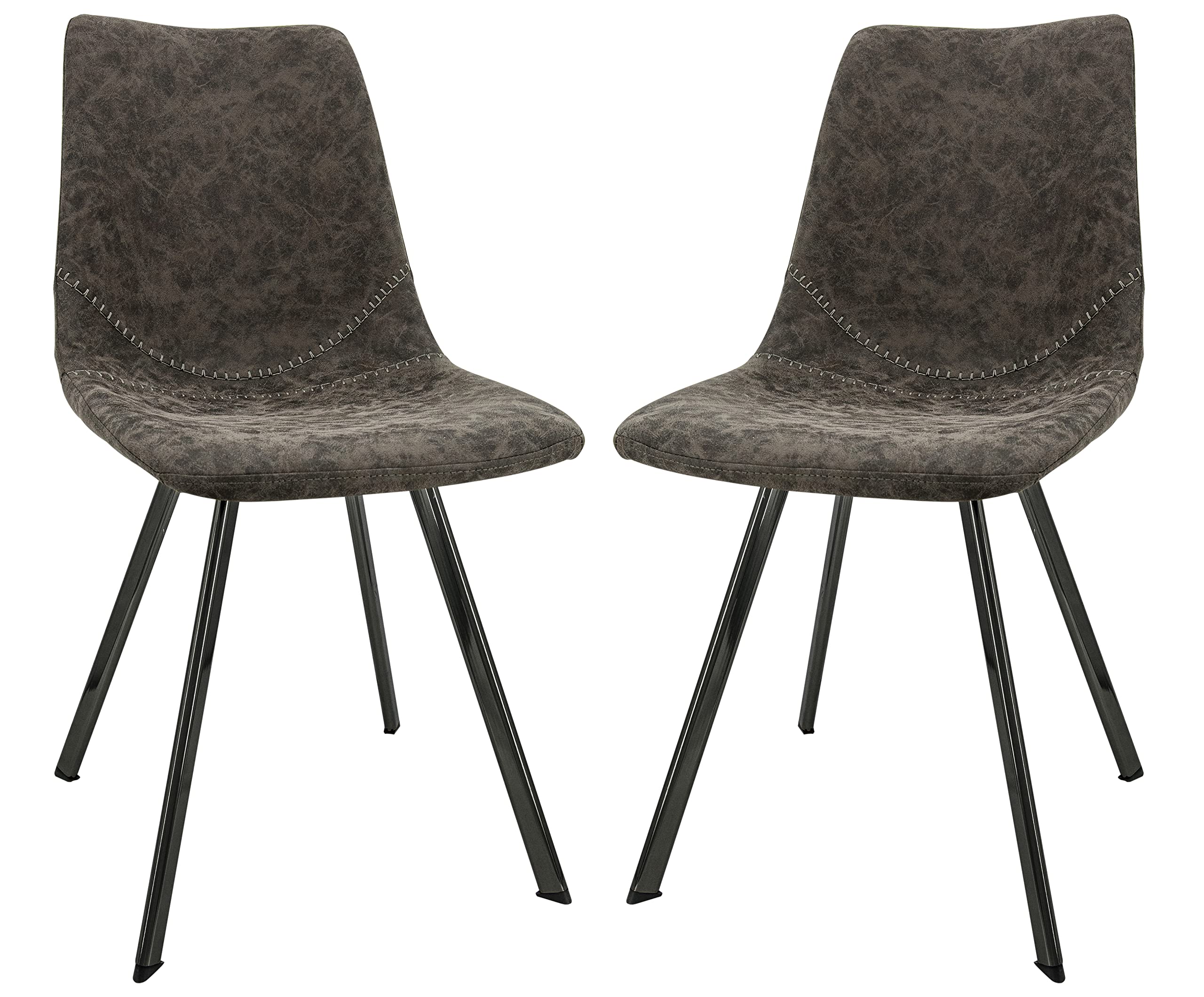 LeisureMod Dining Chairs Set of 2 - Modern Upholstered Leather Accent Chairs with Powder-Coated Metal Base for Dining Room, Living Room & Kitchen (Markley Series, Grey) - Perfect for Family Meals, Entertaining Guests & Home Decor
