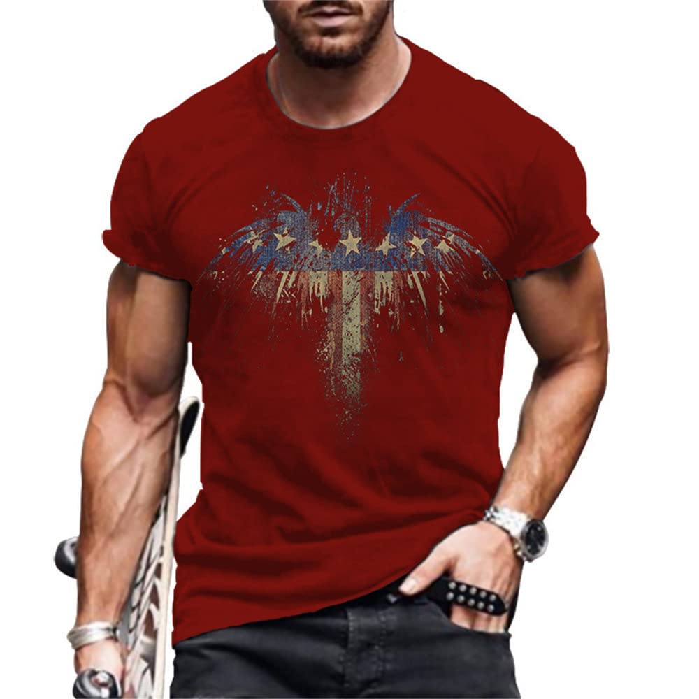 Pinbao Men's American Flag 3D Printed T-Shirt - Summer Casual Short Sleeve Crew Neck Tee for Patriotic Outfits & Fourth of July Celebrations