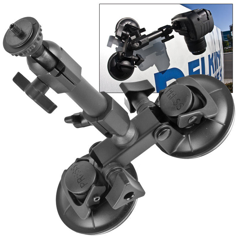 Delkin Fat Gecko Dual Suction Camera Mount - Secure Car Windshield & Glass Mount for DSLR, Camcorders, Action Cameras - Perfect for Vlogging, Road Trips & Outdoor Adventures