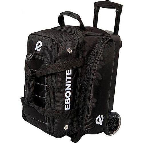 Premium Ebonite Eclipse Double Roller Black Bowling Bag for Men & Women - Heavy Duty 2-Ball Carrier with Accessory Pockets - Perfect for League Play & Tournament Travel