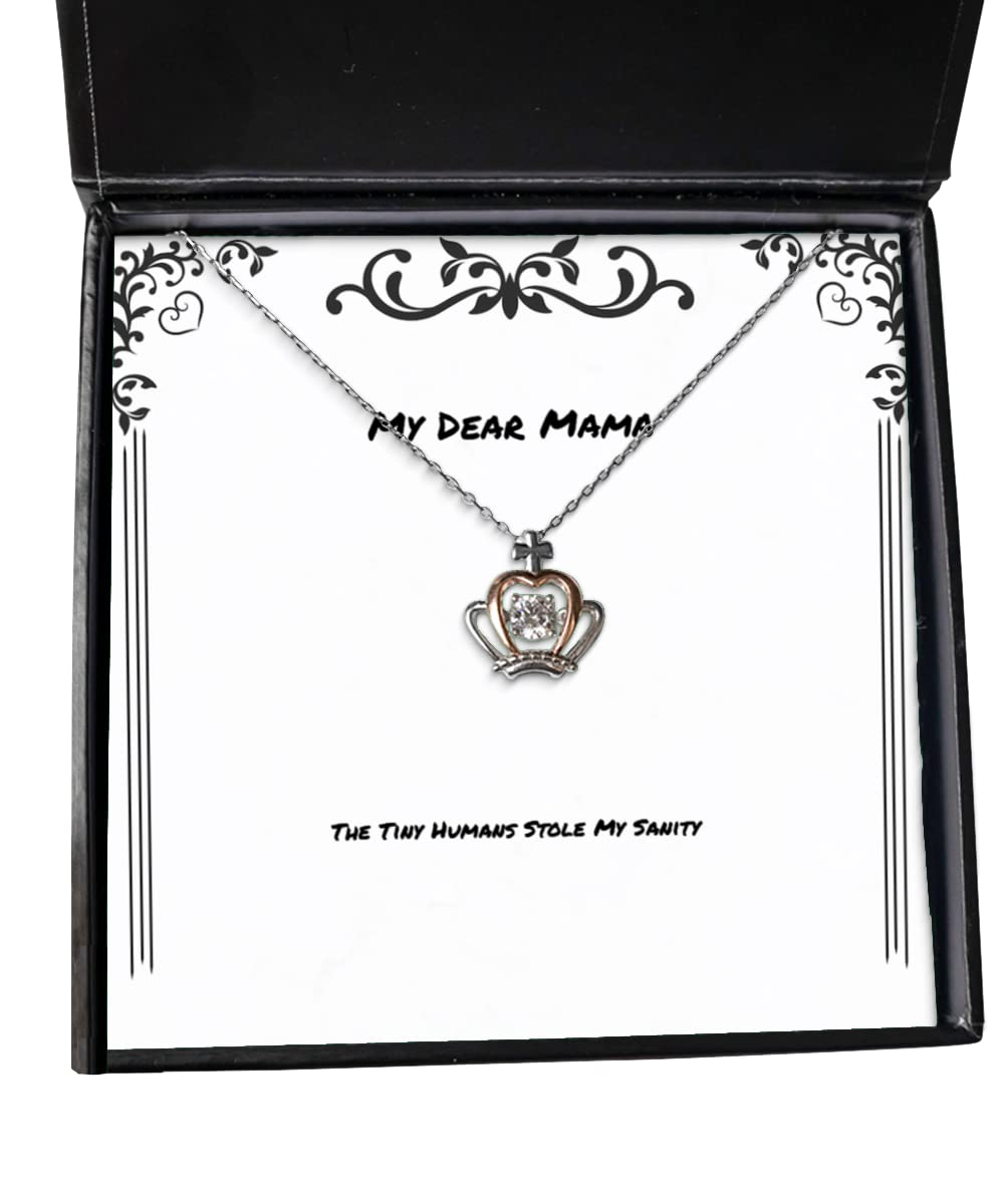 Funny Mom Necklace Gift - 'The Tiny Humans Stole My Sanity' Mother's Day Jewelry for Women | Cute Crown Pendant for New Moms, Pregnancy Announcement & Parenting Humor