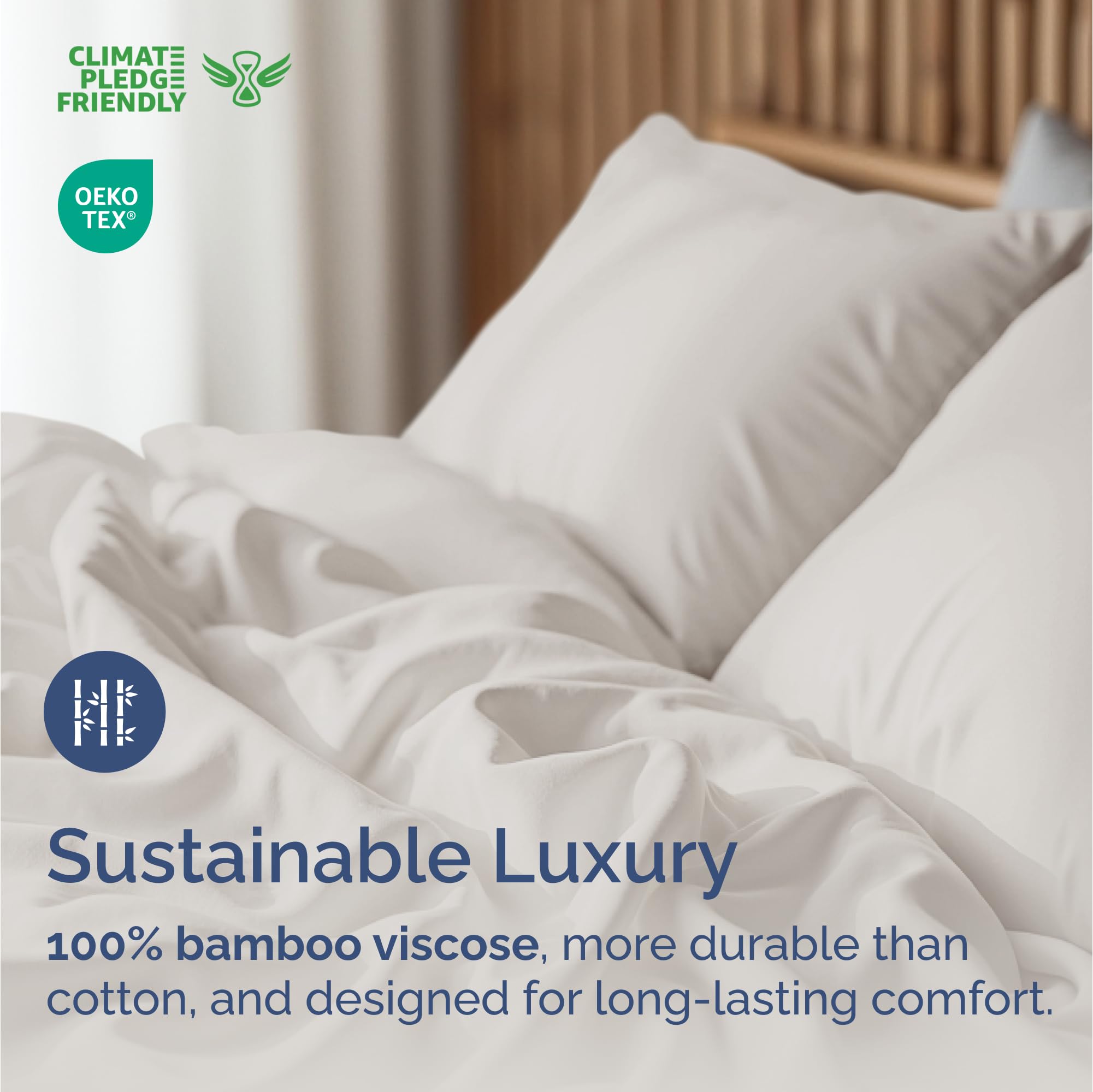 Queen Size Bamboo Sheets Set - 100% Rayon from Bamboo Cooling Bedding - Soft, Breathable Luxury Hotel Quality - Includes 1 Flat Sheet, 1 Fitted Sheet & 2 Pillowcases (16