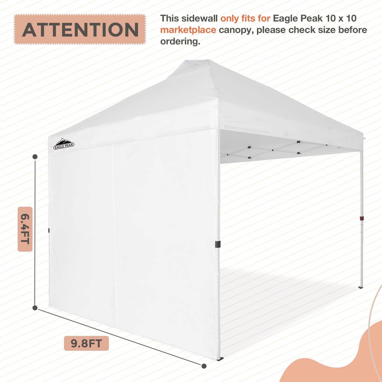 EAGLE PEAK 10x10 ft Commercial Pop Up Canopy Tent Sunwall/Sidewall - White (1 Sidewall Included) - Perfect for Outdoor Markets, Fairs, and Events